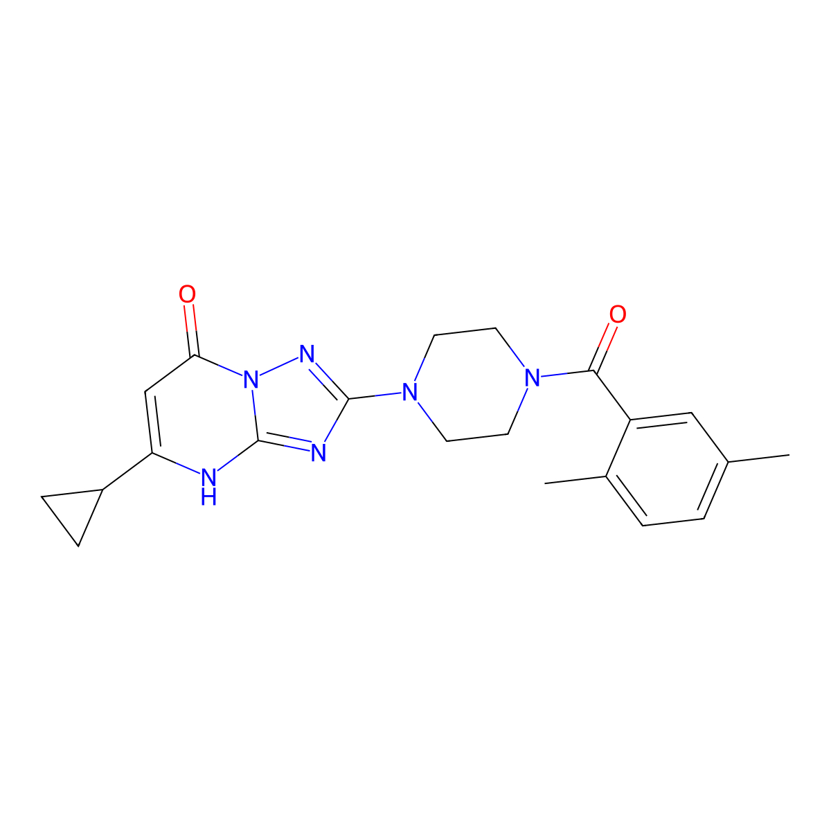 5-cyclopropyl-2-(4-(2,5-dimethylbenzoyl)piperazin-1-yl)-[1,2,4]triazolo[1,5-a]pyrimidin-7(4H)-one molecular structure, CAS 2034249-62-0