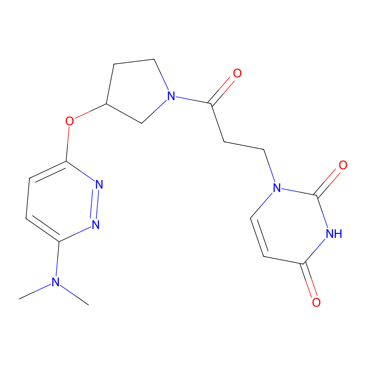 1-(3-(3-((6-(dimethylamino)pyridazin-3-yl)oxy)pyrrolidin-1-yl)-3-oxopropyl)pyrimidine-2,4(1H,3H)-dione molecular structure, CAS 2034249-63-1