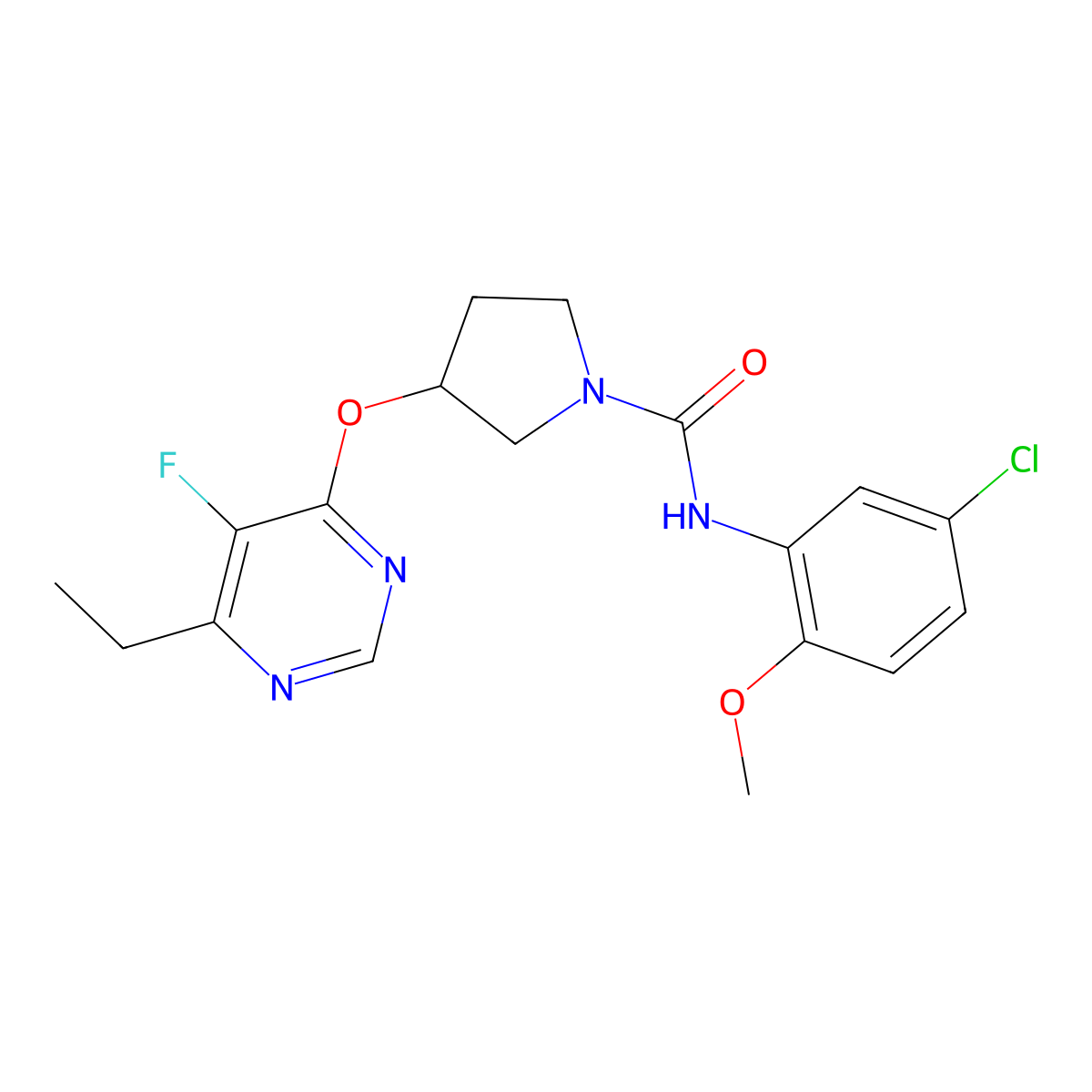 N-(5-chloro-2-methoxyphenyl)-3-((6-ethyl-5-fluoropyrimidin-4-yl)oxy)pyrrolidine-1-carboxamide molecular structure, CAS 2034249-67-5