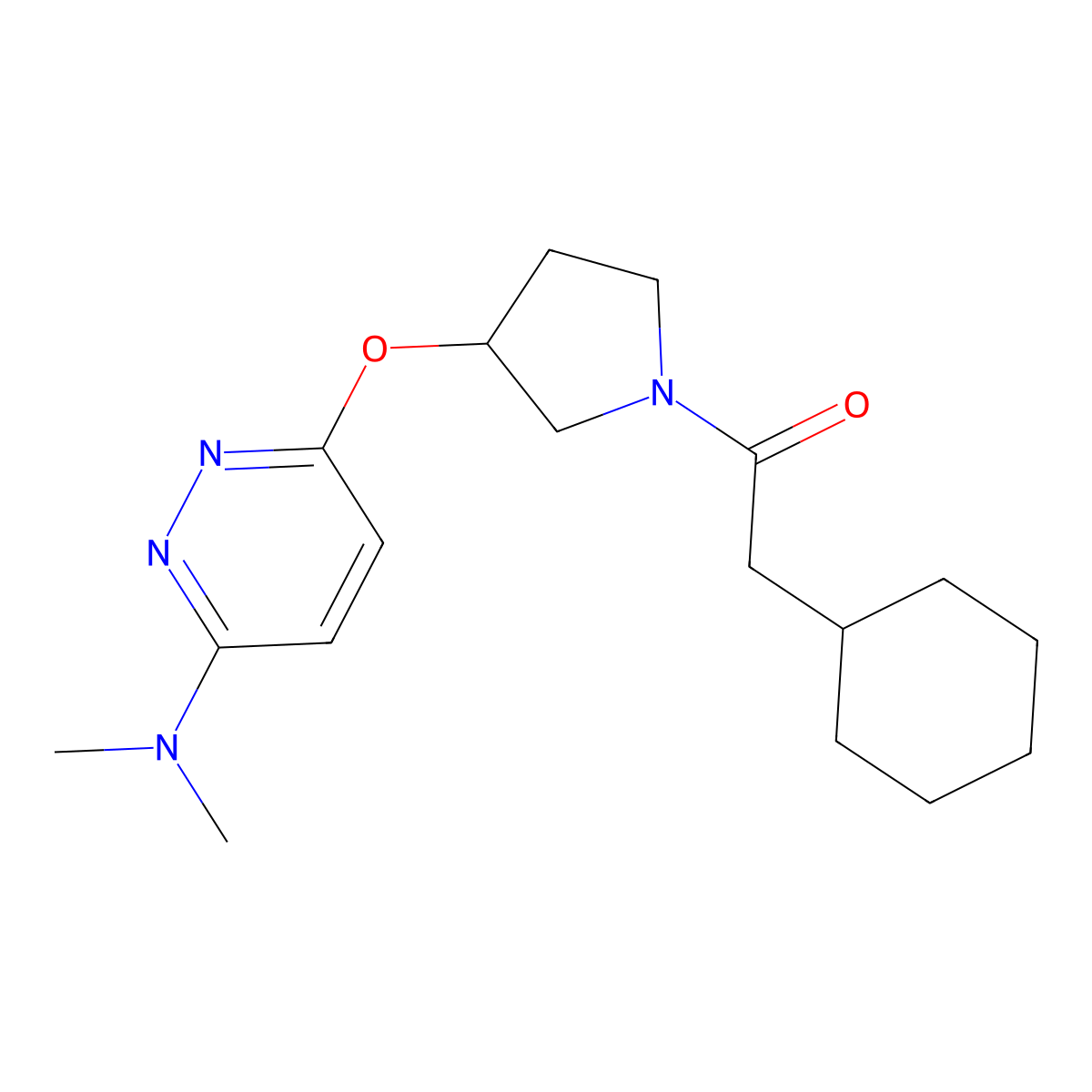 2-Cyclohexyl-1-(3-((6-(dimethylamino)pyridazin-3-yl)oxy)pyrrolidin-1-yl)ethanone molecular structure, CAS 2034249-83-5