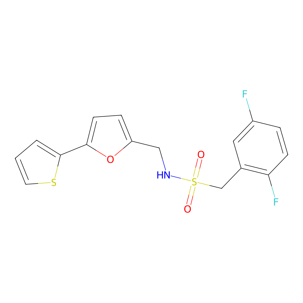 1-(2,5-difluorophenyl)-N-((5-(thiophen-2-yl)furan-2-yl)methyl)methanesulfonamide molecular structure, CAS 2034249-84-6