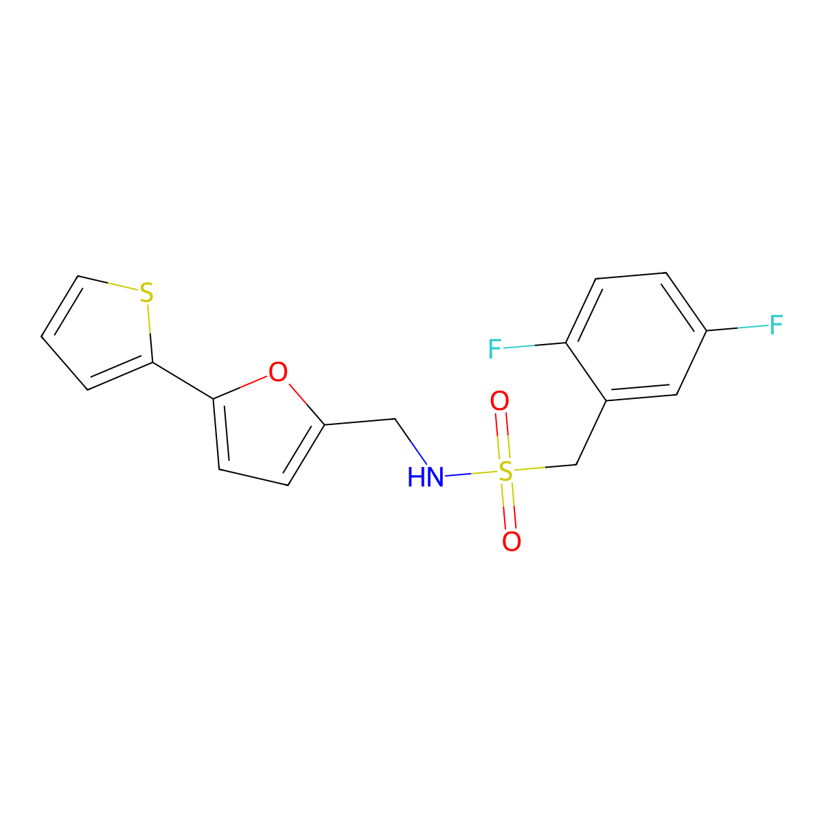 1-(2,5-difluorophenyl)-N-((5-(thiophen-2-yl)furan-2-yl)methyl)methanesulfonamide molecular structure, CAS 2034249-84-6