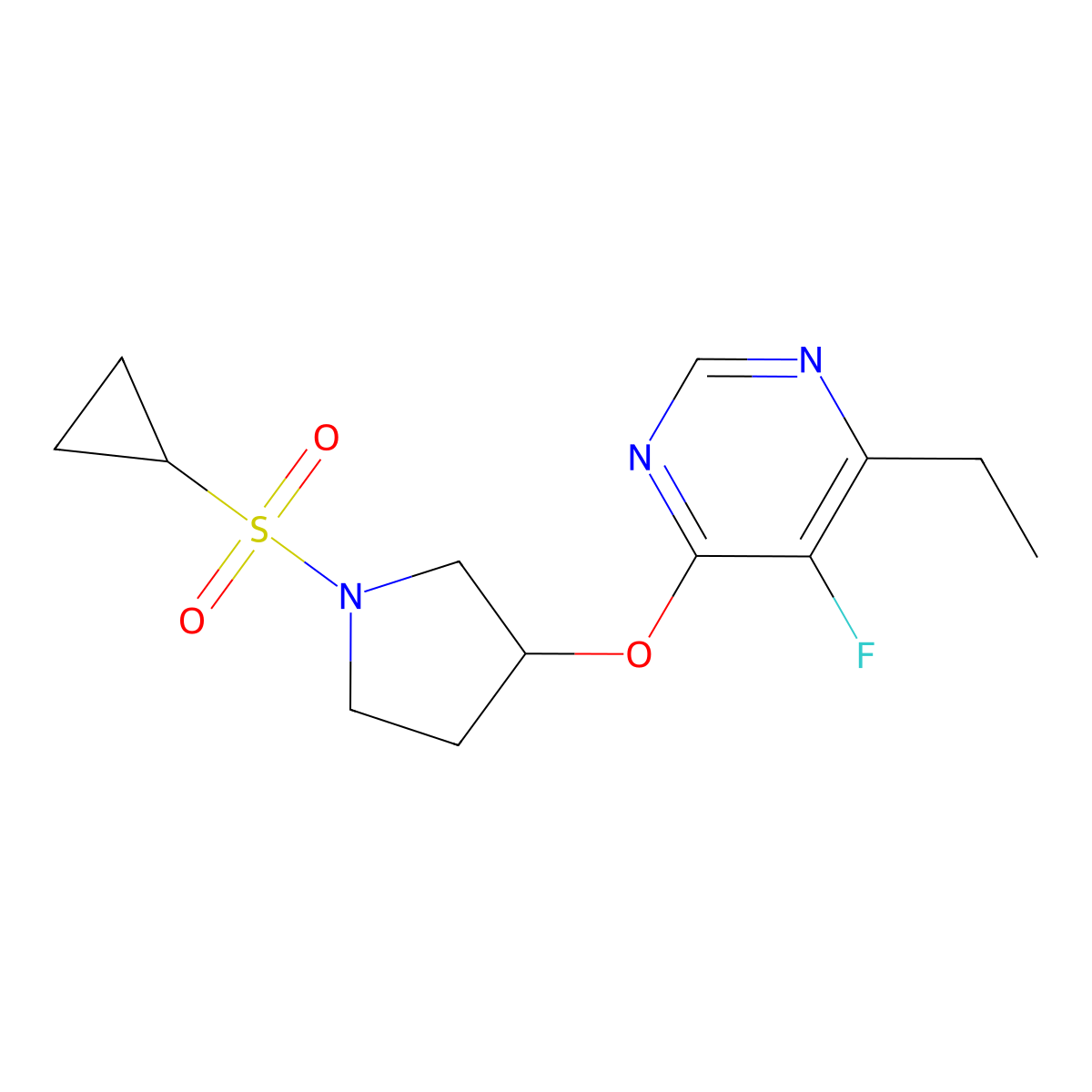4-((1-(Cyclopropylsulfonyl)pyrrolidin-3-yl)oxy)-6-ethyl-5-fluoropyrimidine molecular structure, CAS 2034249-93-7