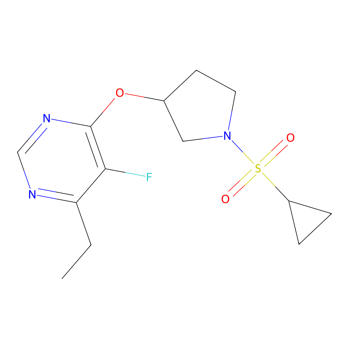 4-((1-(Cyclopropylsulfonyl)pyrrolidin-3-yl)oxy)-6-ethyl-5-fluoropyrimidine molecular structure, CAS 2034249-93-7