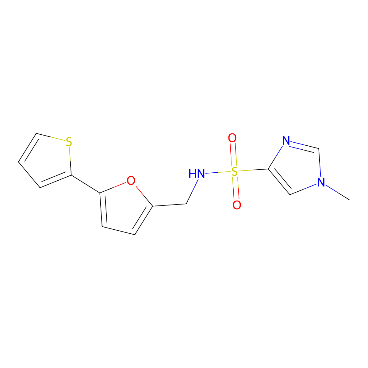 1-methyl-N-((5-(thiophen-2-yl)furan-2-yl)methyl)-1H-imidazole-4-sulfonamide molecular structure, CAS 2034249-97-1