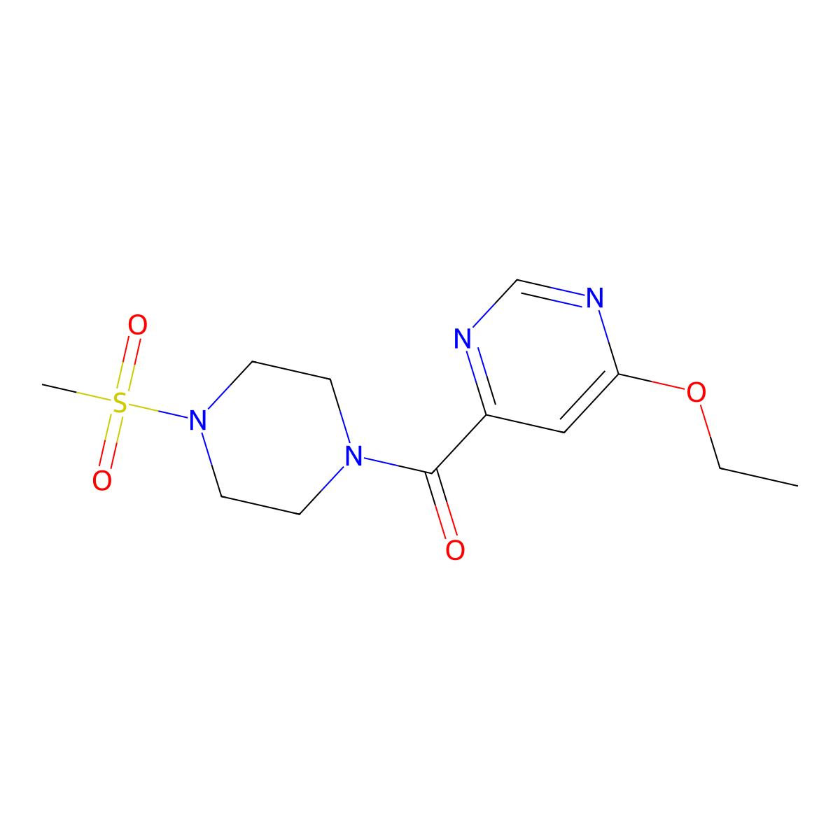 (6-Ethoxypyrimidin-4-yl)(4-(methylsulfonyl)piperazin-1-yl)methanone molecular structure, CAS 2034250-07-0