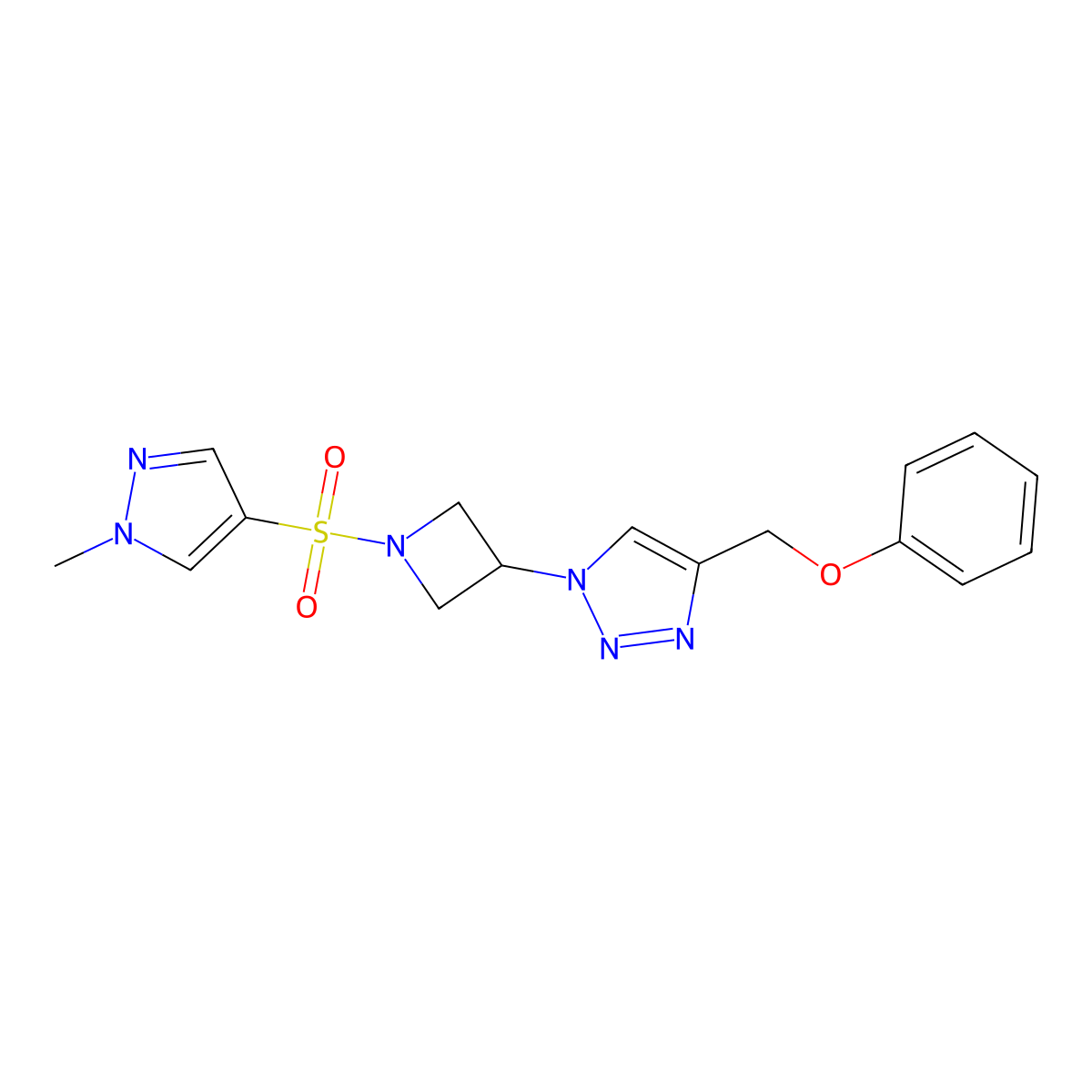 1-(1-((1-methyl-1H-pyrazol-4-yl)sulfonyl)azetidin-3-yl)-4-(phenoxymethyl)-1H-1,2,3-triazole molecular structure, CAS 2034250-15-0