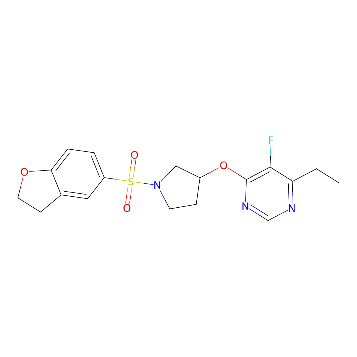 4-((1-((2,3-Dihydrobenzofuran-5-yl)sulfonyl)pyrrolidin-3-yl)oxy)-6-ethyl-5-fluoropyrimidine molecular structure, CAS 2034250-18-3