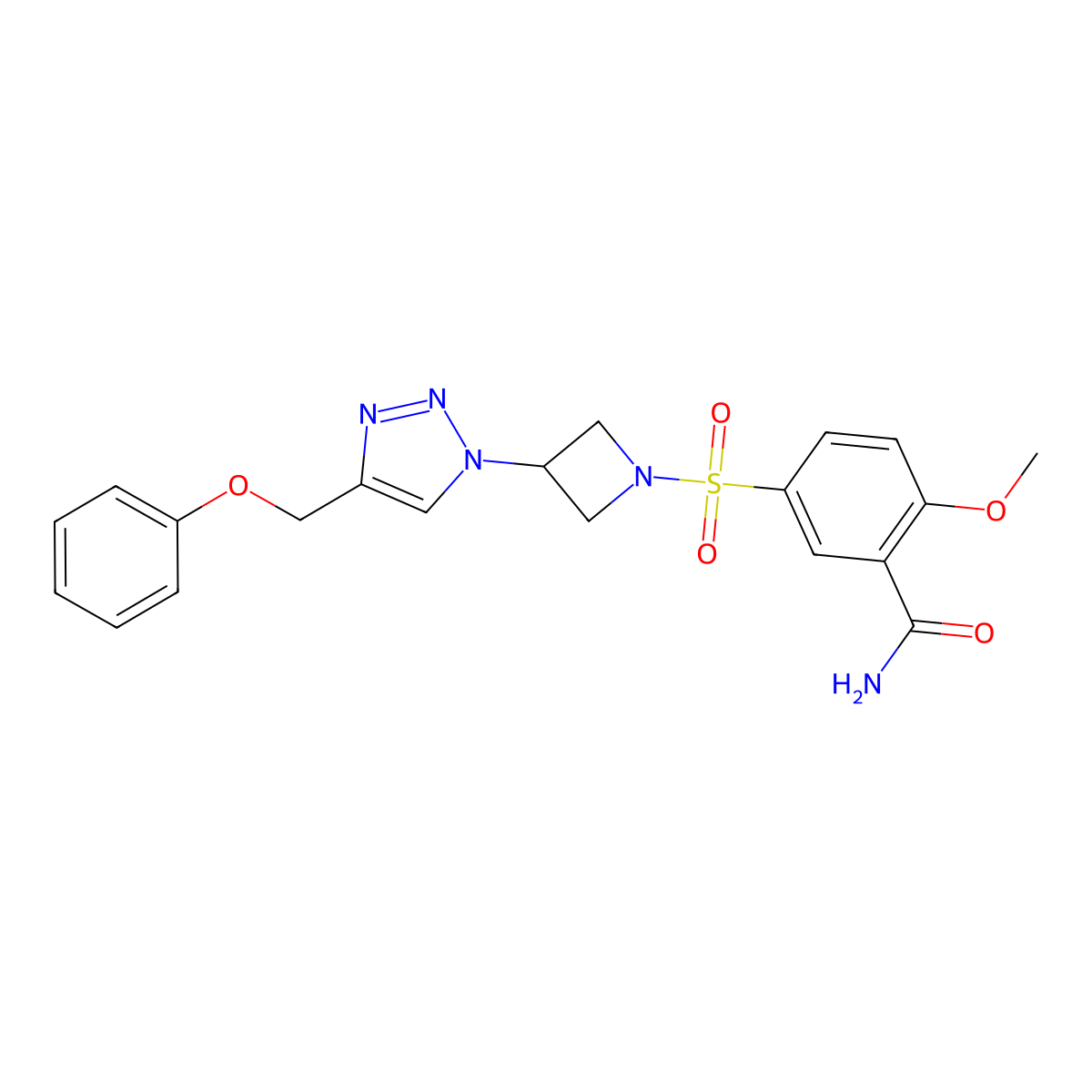 2-methoxy-5-((3-(4-(phenoxymethyl)-1H-1,2,3-triazol-1-yl)azetidin-1-yl)sulfonyl)benzamide molecular structure, CAS 2034250-27-4
