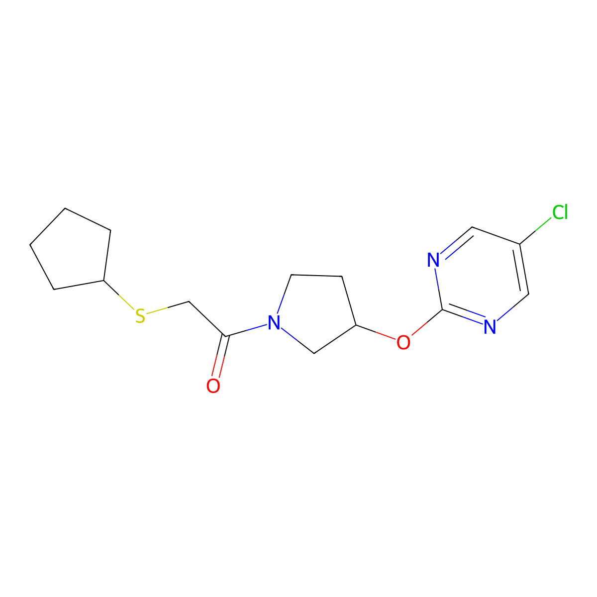 1-(3-((5-Chloropyrimidin-2-yl)oxy)pyrrolidin-1-yl)-2-(cyclopentylthio)ethanone molecular structure, CAS 2034250-30-9