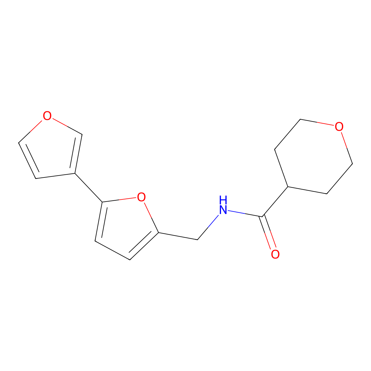 N-({[2,3'-bifuran]-5-yl}methyl)oxane-4-carboxamide molecular structure, CAS 2034250-35-4