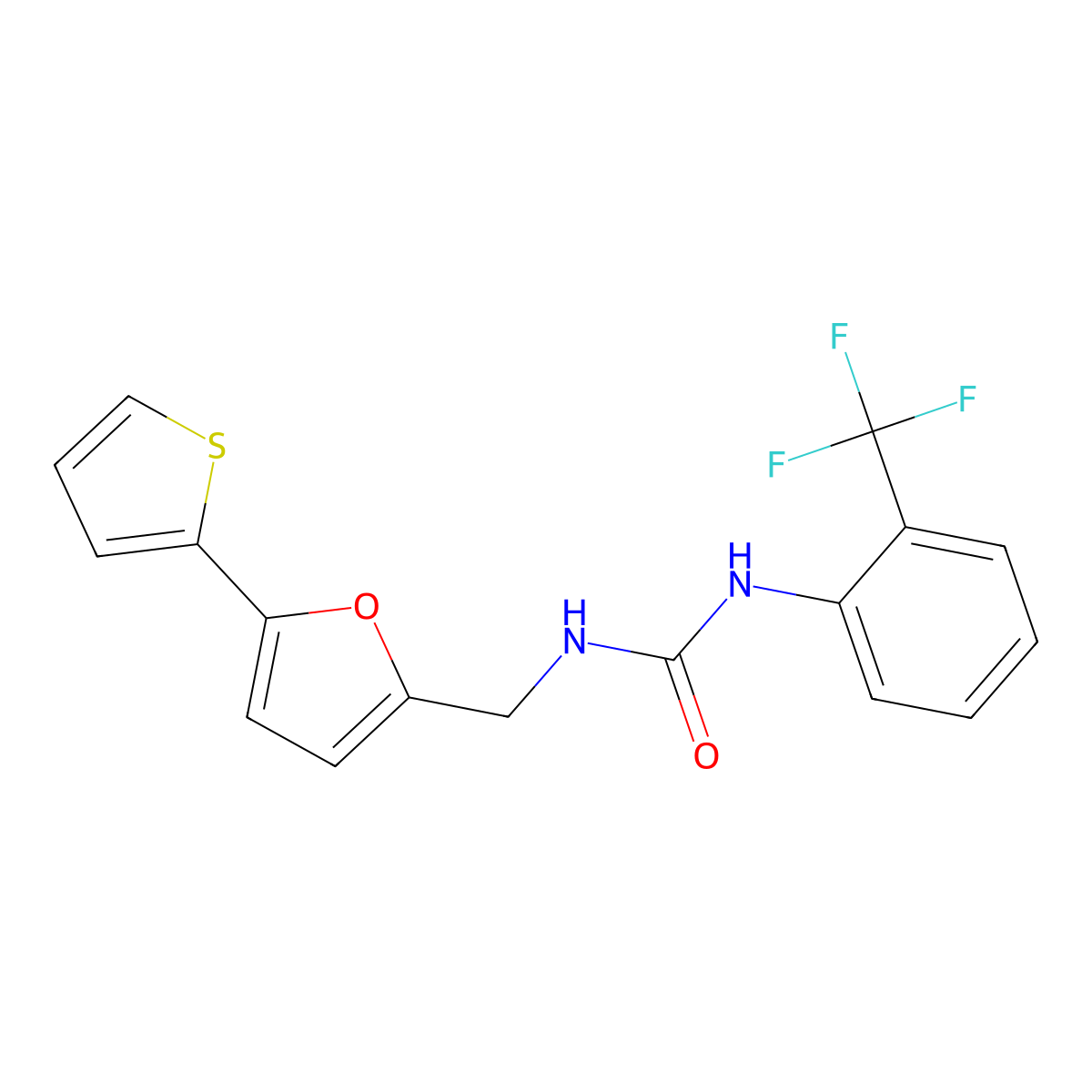 1-((5-(Thiophen-2-yl)furan-2-yl)methyl)-3-(2-(trifluoromethyl)phenyl)urea molecular structure, CAS 2034250-43-4