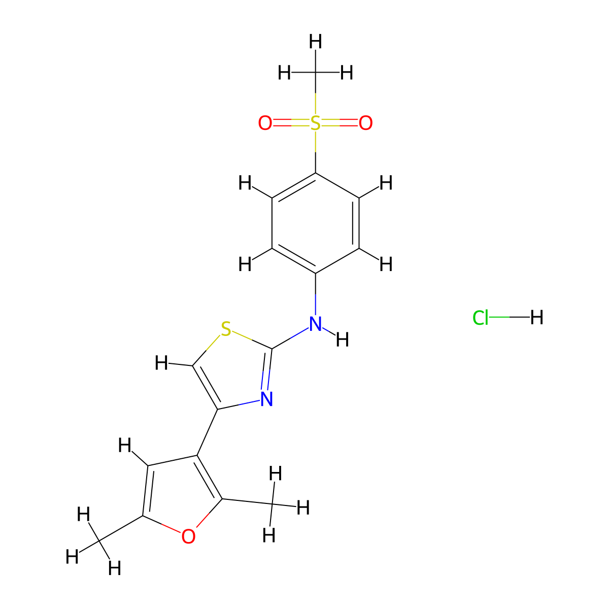 4-(2,5-dimethylfuran-3-yl)-N-(4-(methylsulfonyl)phenyl)thiazol-2-amine hydrochloride molecular structure, CAS 2034250-49-0