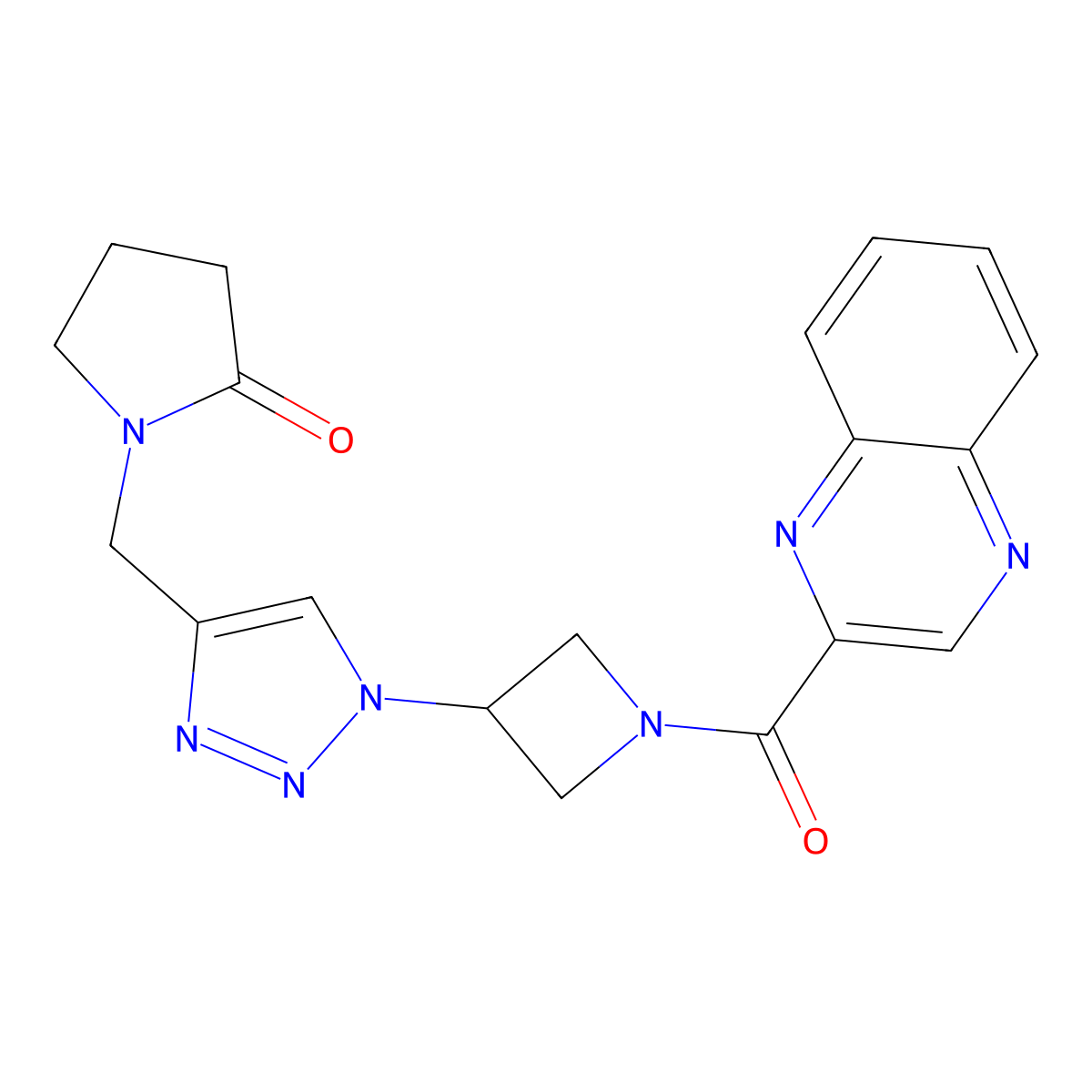 1-({1-[1-(quinoxaline-2-carbonyl)azetidin-3-yl]-1H-1,2,3-triazol-4-yl}methyl)pyrrolidin-2-one molecular structure, CAS 2034250-51-4