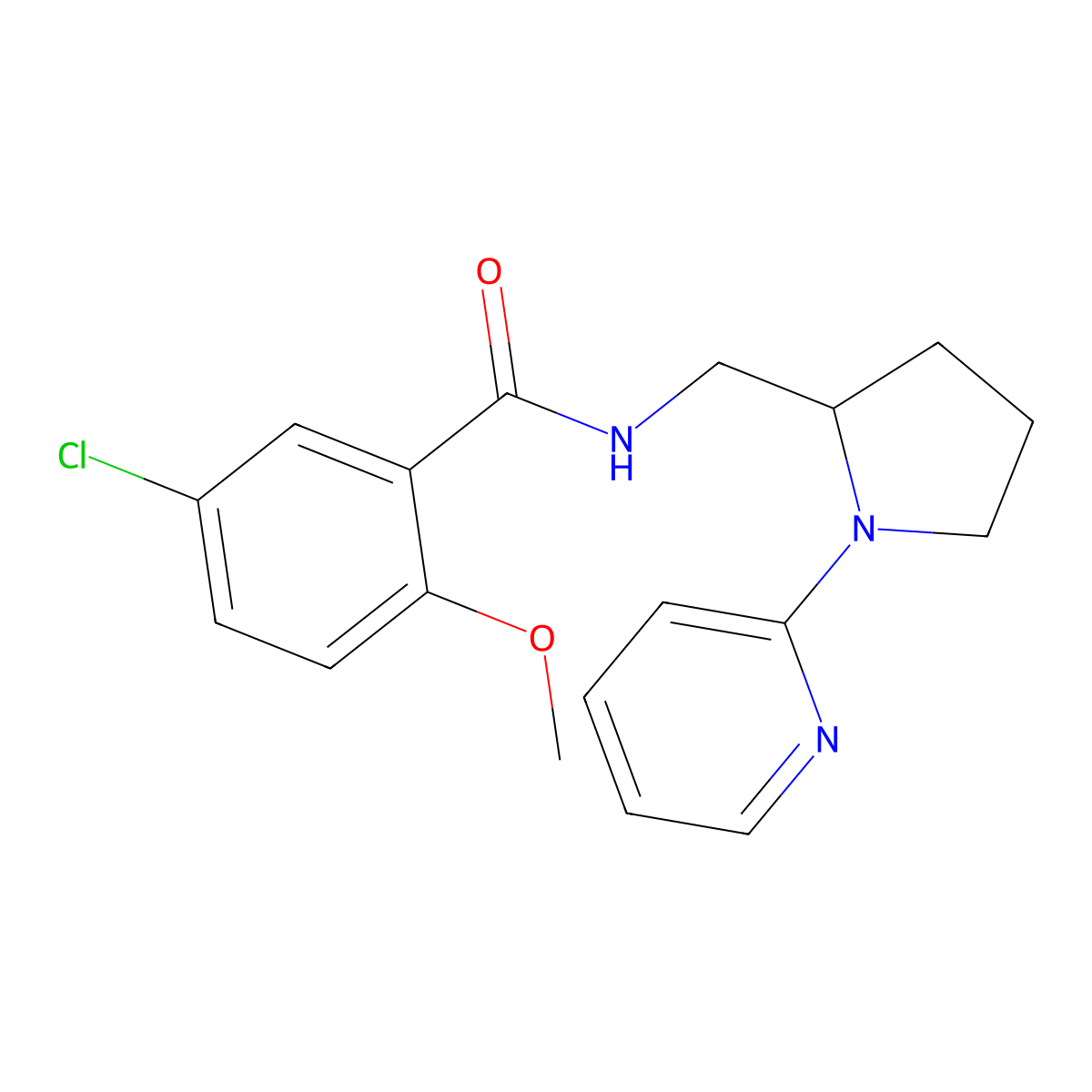 5-chloro-2-methoxy-N-((1-(pyridin-2-yl)pyrrolidin-2-yl)methyl)benzamide molecular structure, CAS 2034250-59-2