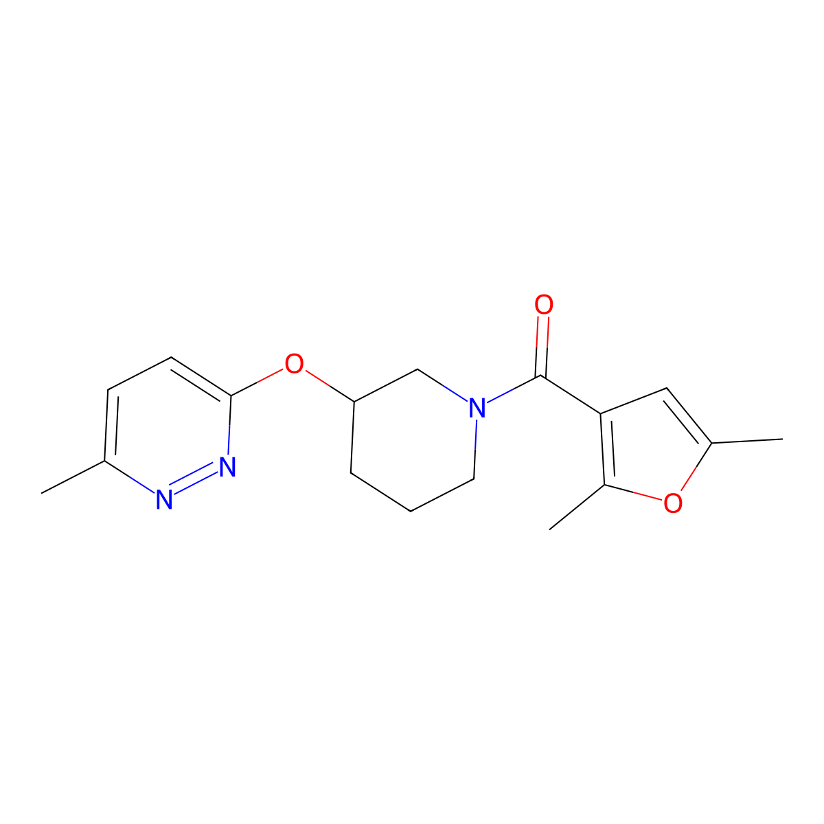 (2,5-Dimethylfuran-3-yl)(3-((6-methylpyridazin-3-yl)oxy)piperidin-1-yl)methanone molecular structure, CAS 2034250-60-5