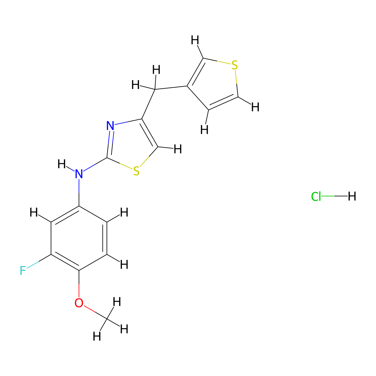 N-(3-fluoro-4-methoxyphenyl)-4-(thiophen-3-ylmethyl)thiazol-2-amine hydrochloride molecular structure, CAS 2034250-63-8