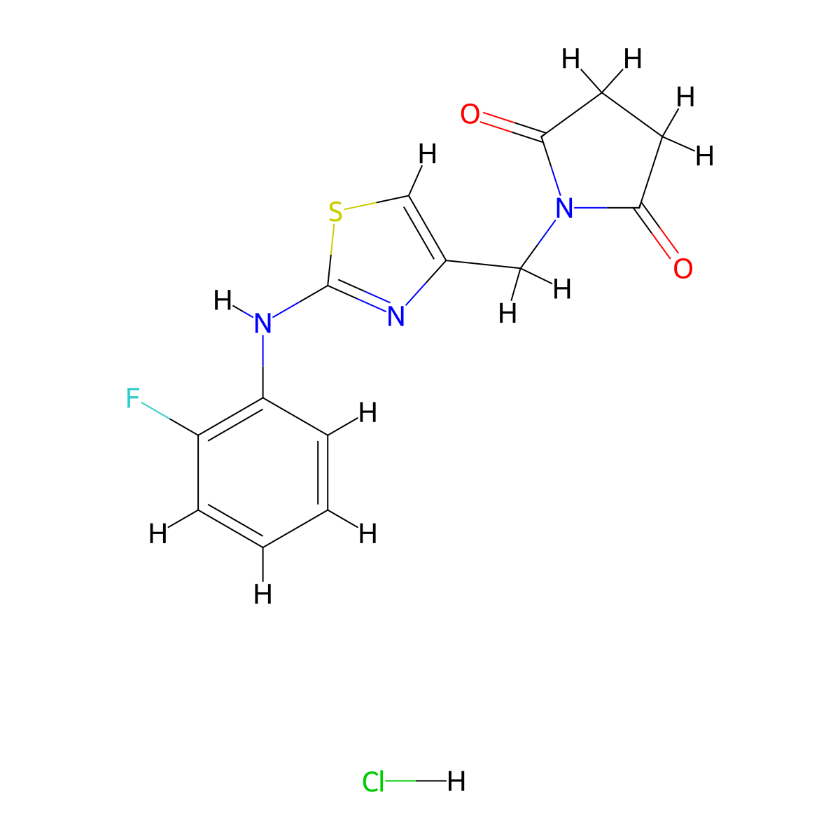 1-((2-((2-Fluorophenyl)amino)thiazol-4-yl)methyl)pyrrolidine-2,5-dione hydrochloride molecular structure, CAS 2034250-70-7