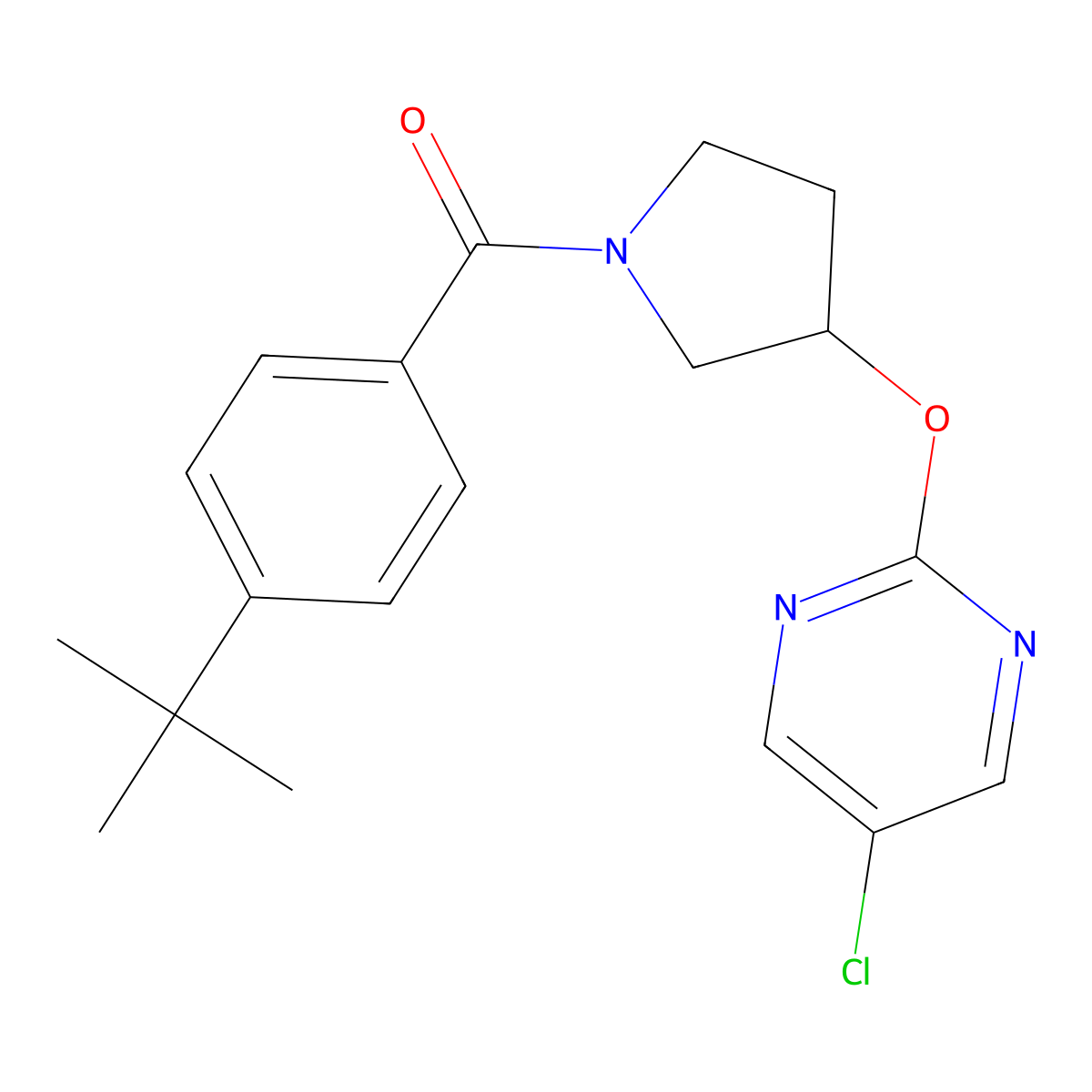 (4-(Tert-butyl)phenyl)(3-((5-chloropyrimidin-2-yl)oxy)pyrrolidin-1-yl)methanone molecular structure, CAS 2034250-73-0
