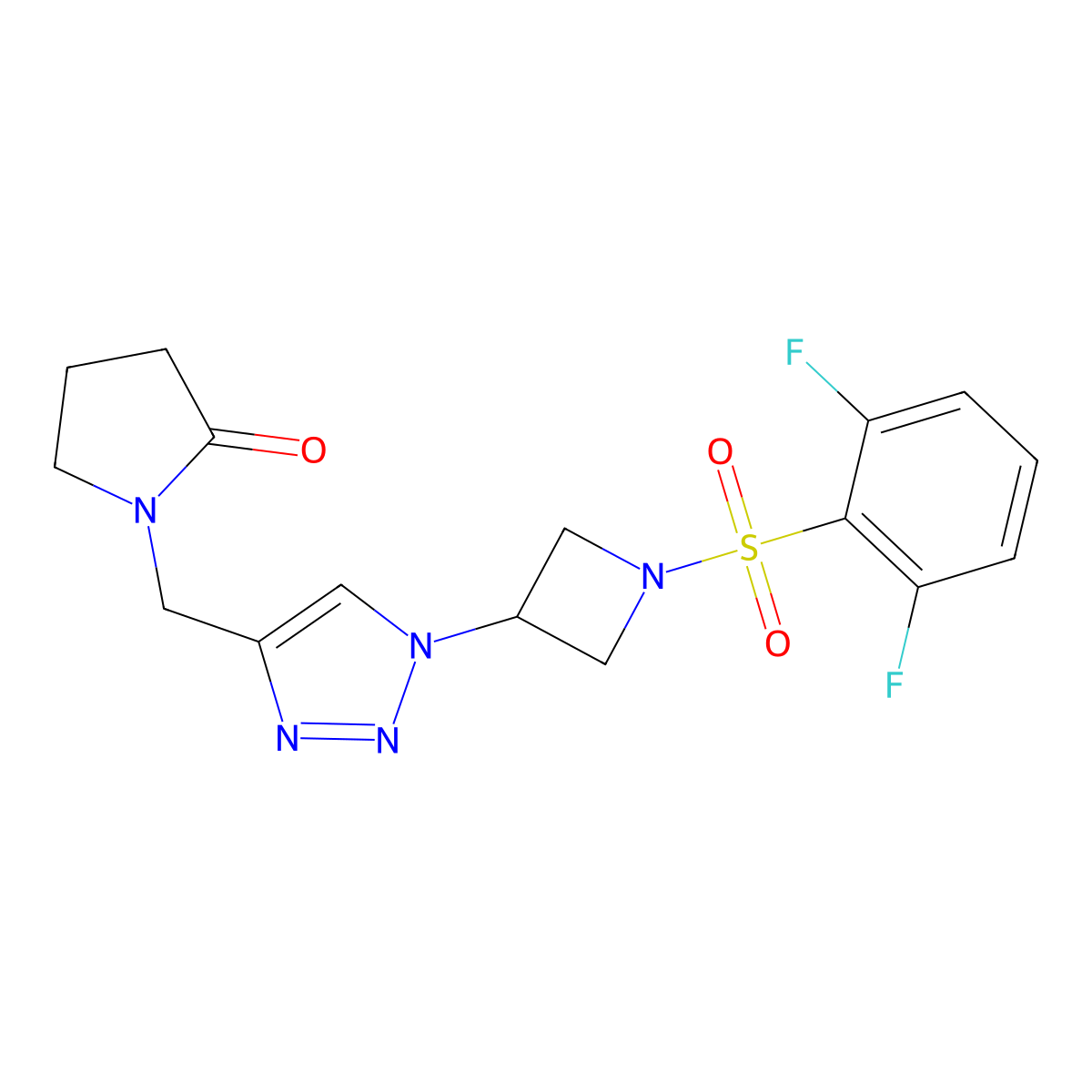 1-((1-(1-((2,6-difluorophenyl)sulfonyl)azetidin-3-yl)-1H-1,2,3-triazol-4-yl)methyl)pyrrolidin-2-one molecular structure, CAS 2034250-74-1