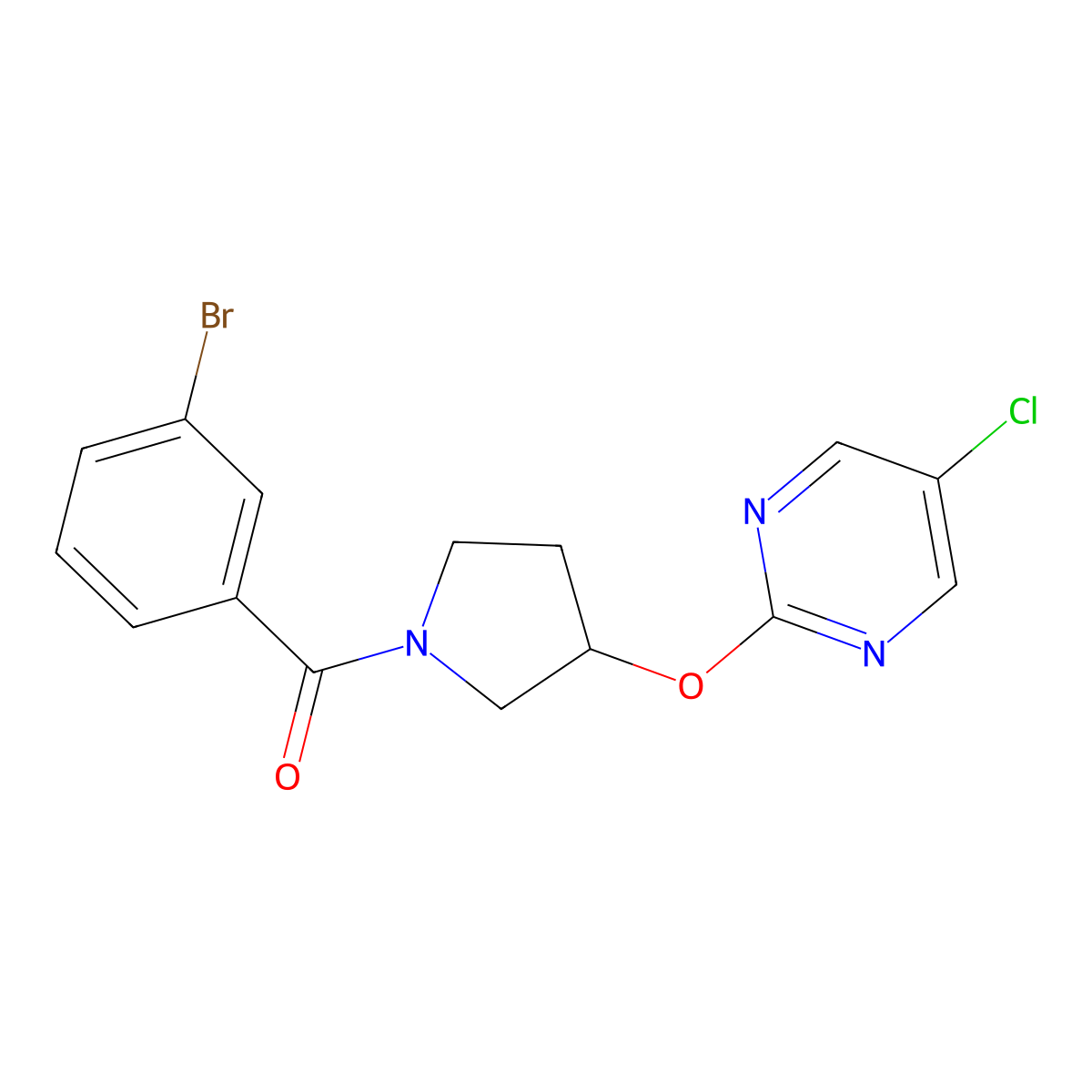 (3-Bromophenyl)(3-((5-chloropyrimidin-2-yl)oxy)pyrrolidin-1-yl)methanone molecular structure, CAS 2034250-75-2