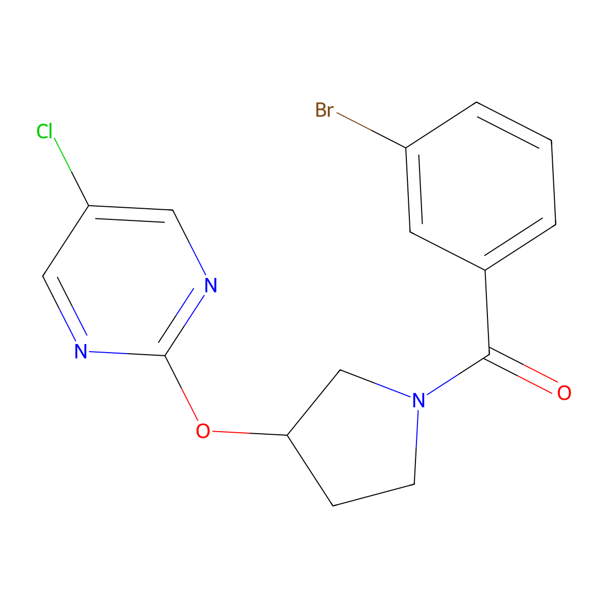 (3-Bromophenyl)(3-((5-chloropyrimidin-2-yl)oxy)pyrrolidin-1-yl)methanone molecular structure, CAS 2034250-75-2