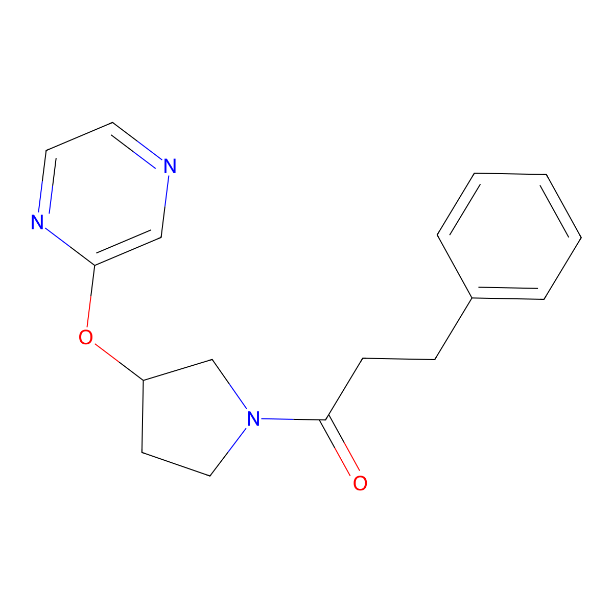 3-Phenyl-1-[3-(pyrazin-2-yloxy)pyrrolidin-1-yl]propan-1-one molecular structure, CAS 2034250-77-4