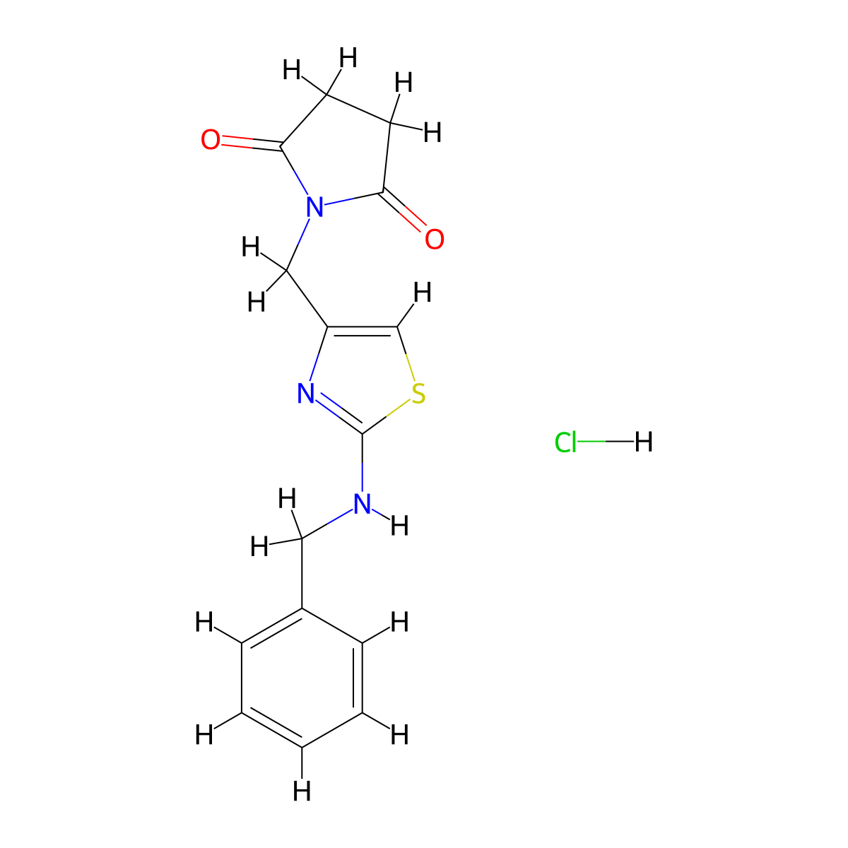 1-((2-(Benzylamino)thiazol-4-yl)methyl)pyrrolidine-2,5-dione hydrochloride molecular structure, CAS 2034250-82-1