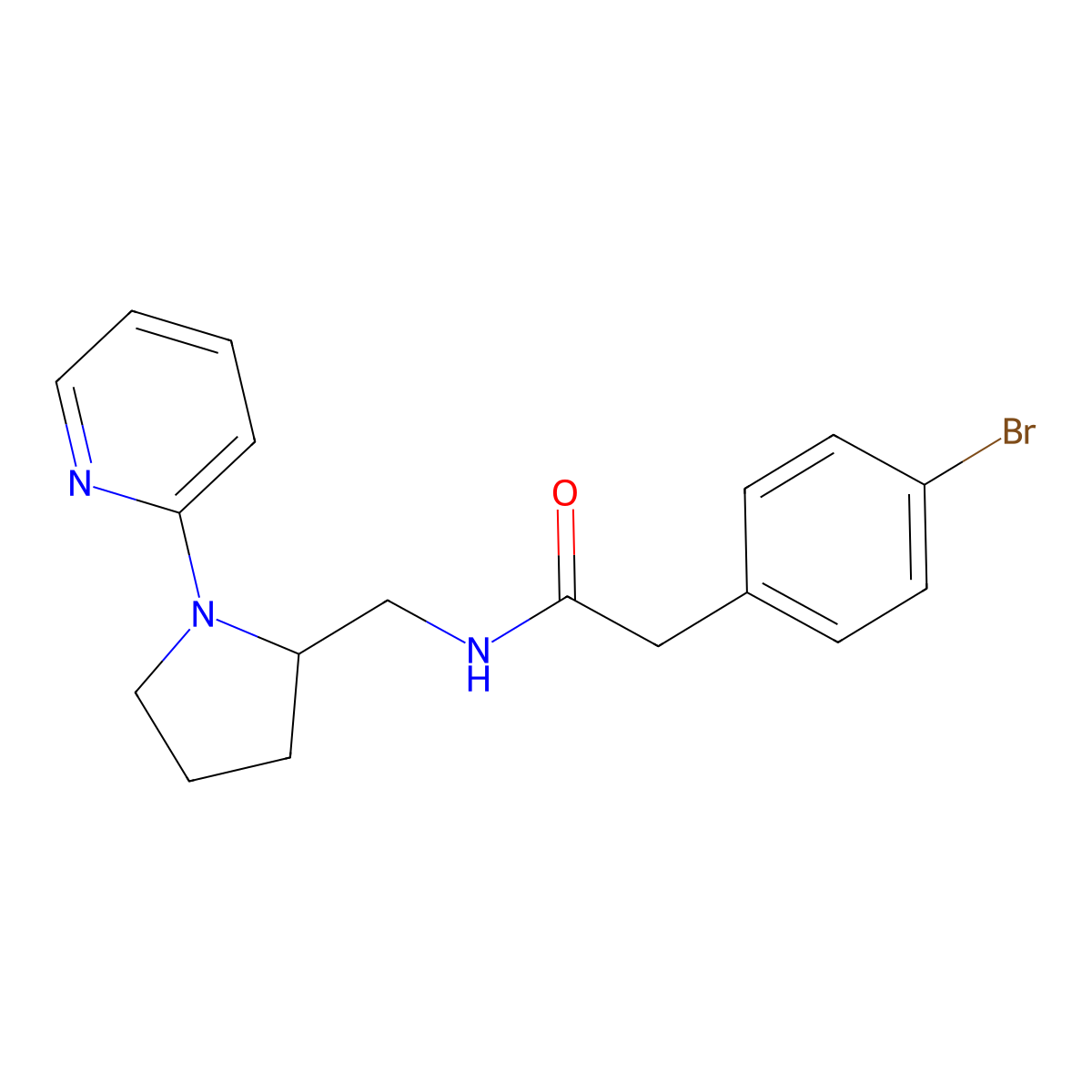 2-(4-bromophenyl)-N-{[1-(pyridin-2-yl)pyrrolidin-2-yl]methyl}acetamide molecular structure, CAS 2034250-85-4