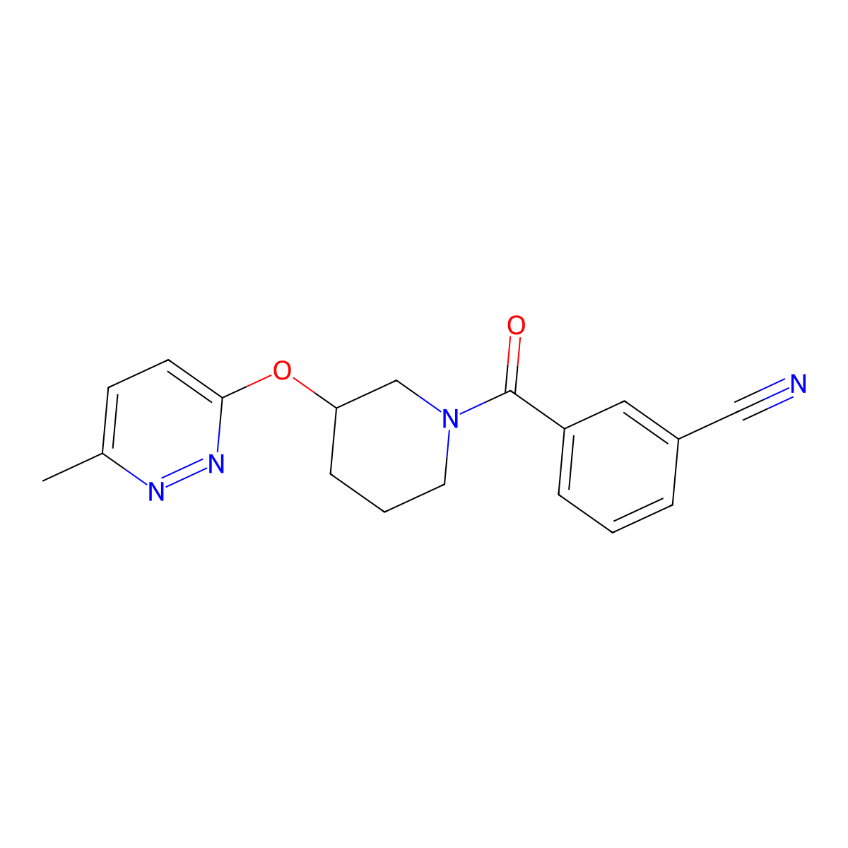 3-{3-[(6-Methylpyridazin-3-yl)oxy]piperidine-1-carbonyl}benzonitrile molecular structure, CAS 2034250-86-5