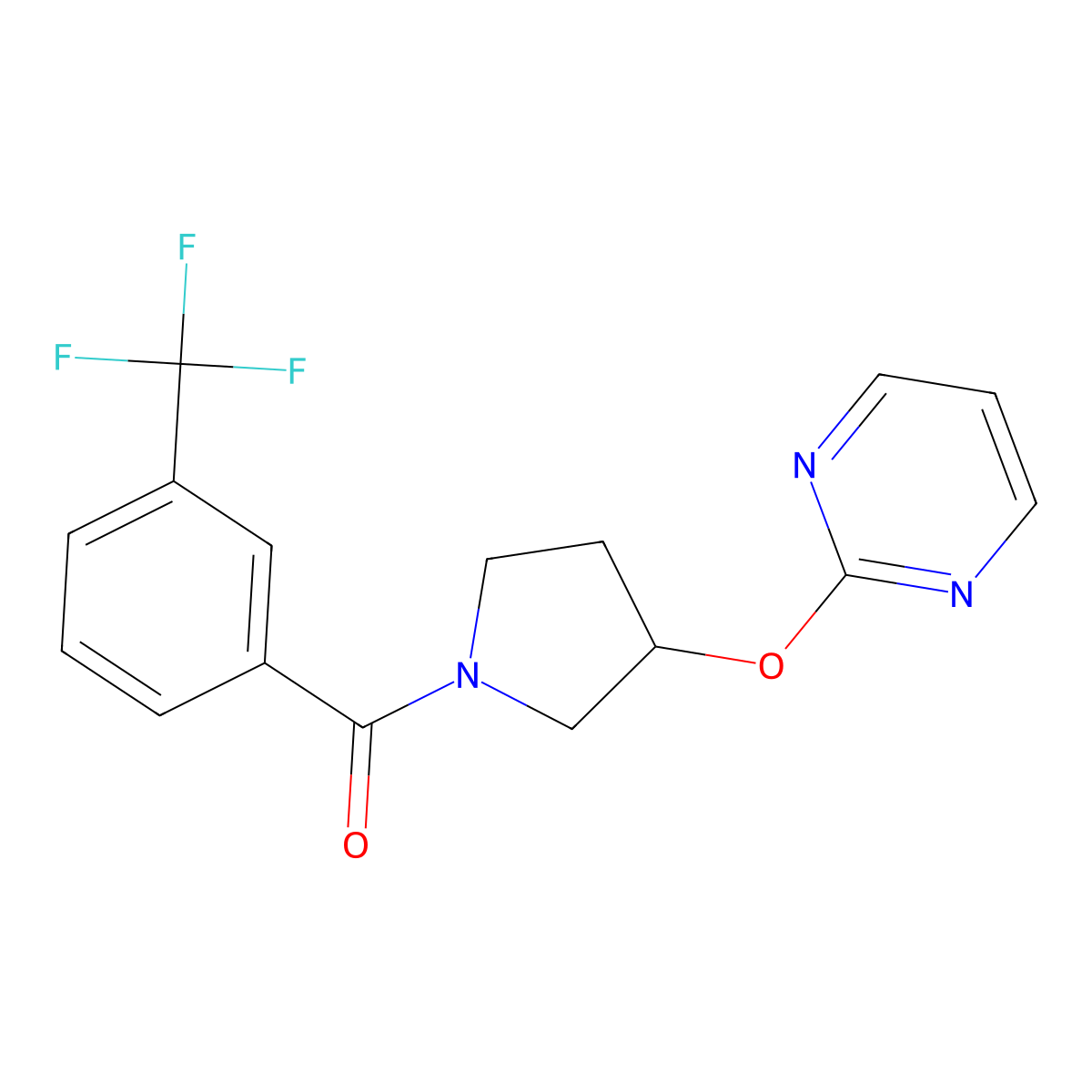 2-({1-[3-(Trifluoromethyl)benzoyl]pyrrolidin-3-yl}oxy)pyrimidine molecular structure, CAS 2034250-92-3