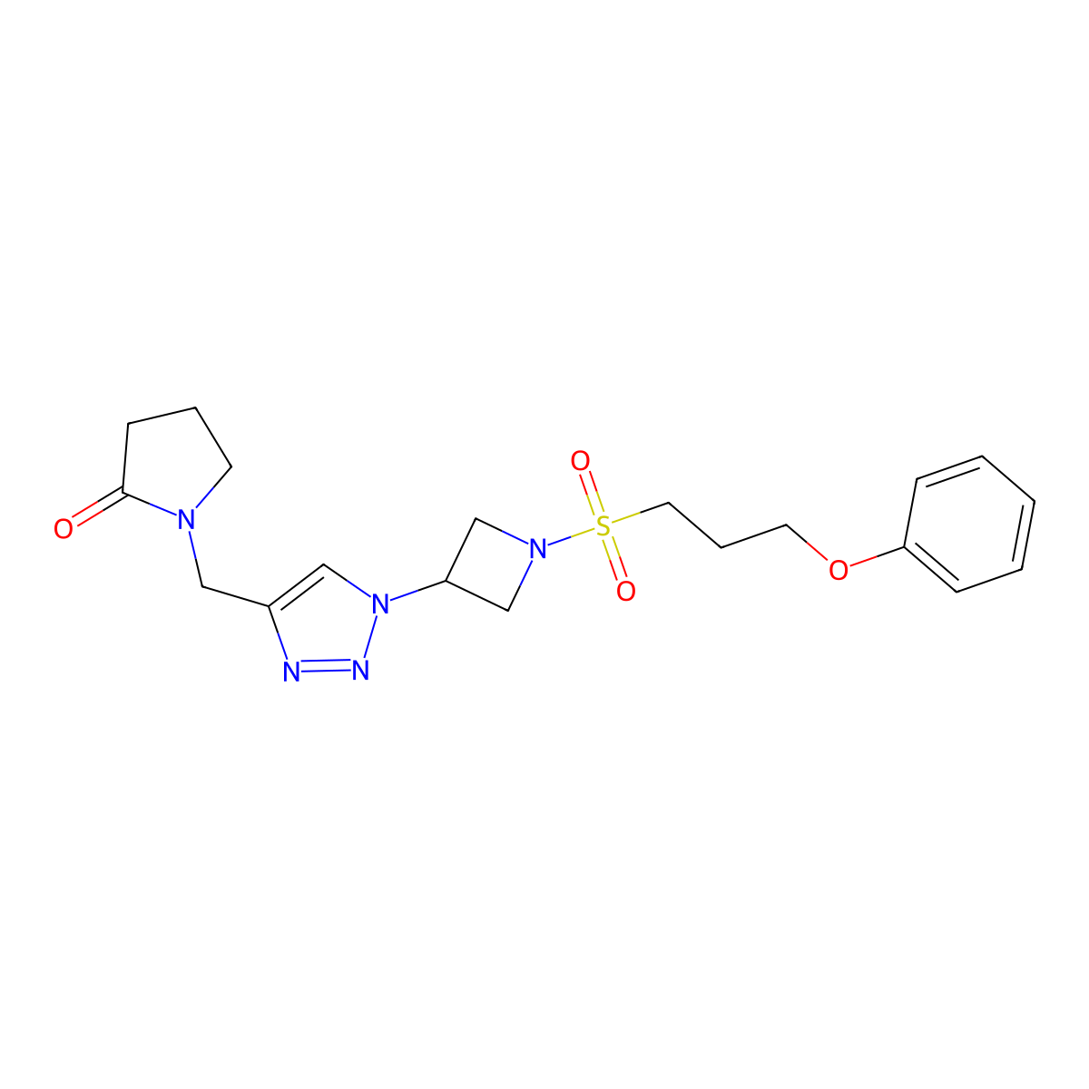 1-((1-(1-((3-phenoxypropyl)sulfonyl)azetidin-3-yl)-1H-1,2,3-triazol-4-yl)methyl)pyrrolidin-2-one molecular structure, CAS 2034250-96-7
