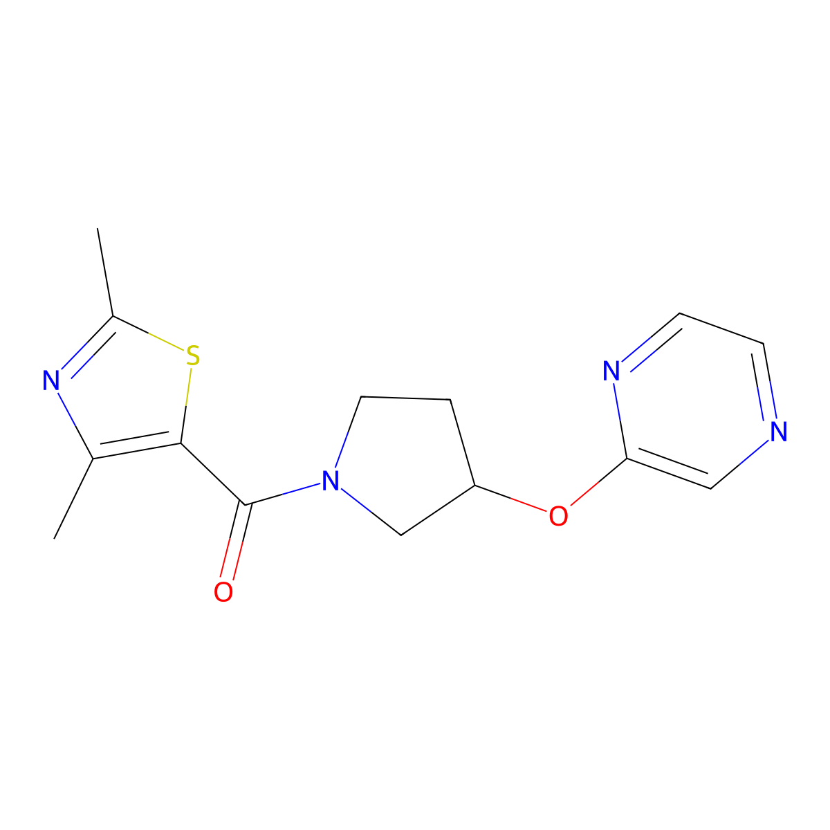 (2,4-Dimethylthiazol-5-yl)(3-(pyrazin-2-yloxy)pyrrolidin-1-yl)methanone molecular structure, CAS 2034250-98-9