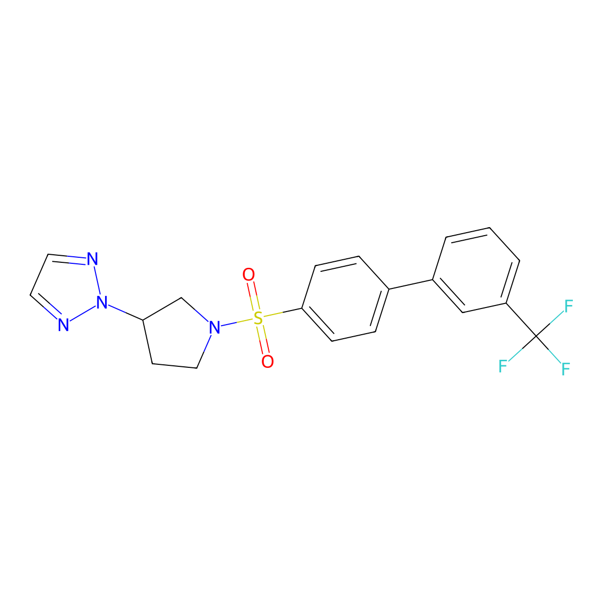 2-(1-((3'-(trifluoromethyl)-[1,1'-biphenyl]-4-yl)sulfonyl)pyrrolidin-3-yl)-2H-1,2,3-triazole molecular structure, CAS 2034250-99-0