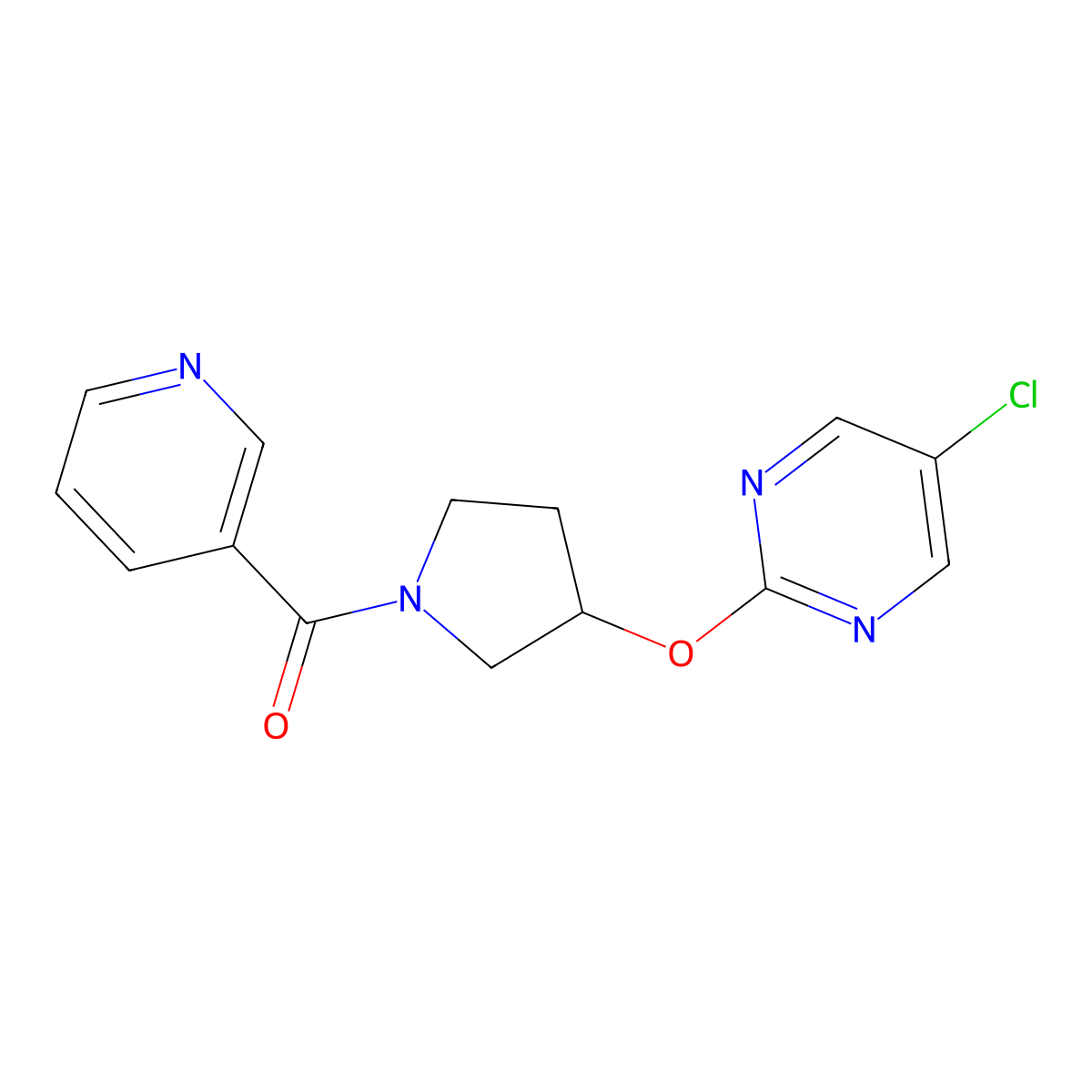 (3-((5-Chloropyrimidin-2-yl)oxy)pyrrolidin-1-yl)(pyridin-3-yl)methanone molecular structure, CAS 2034251-00-6