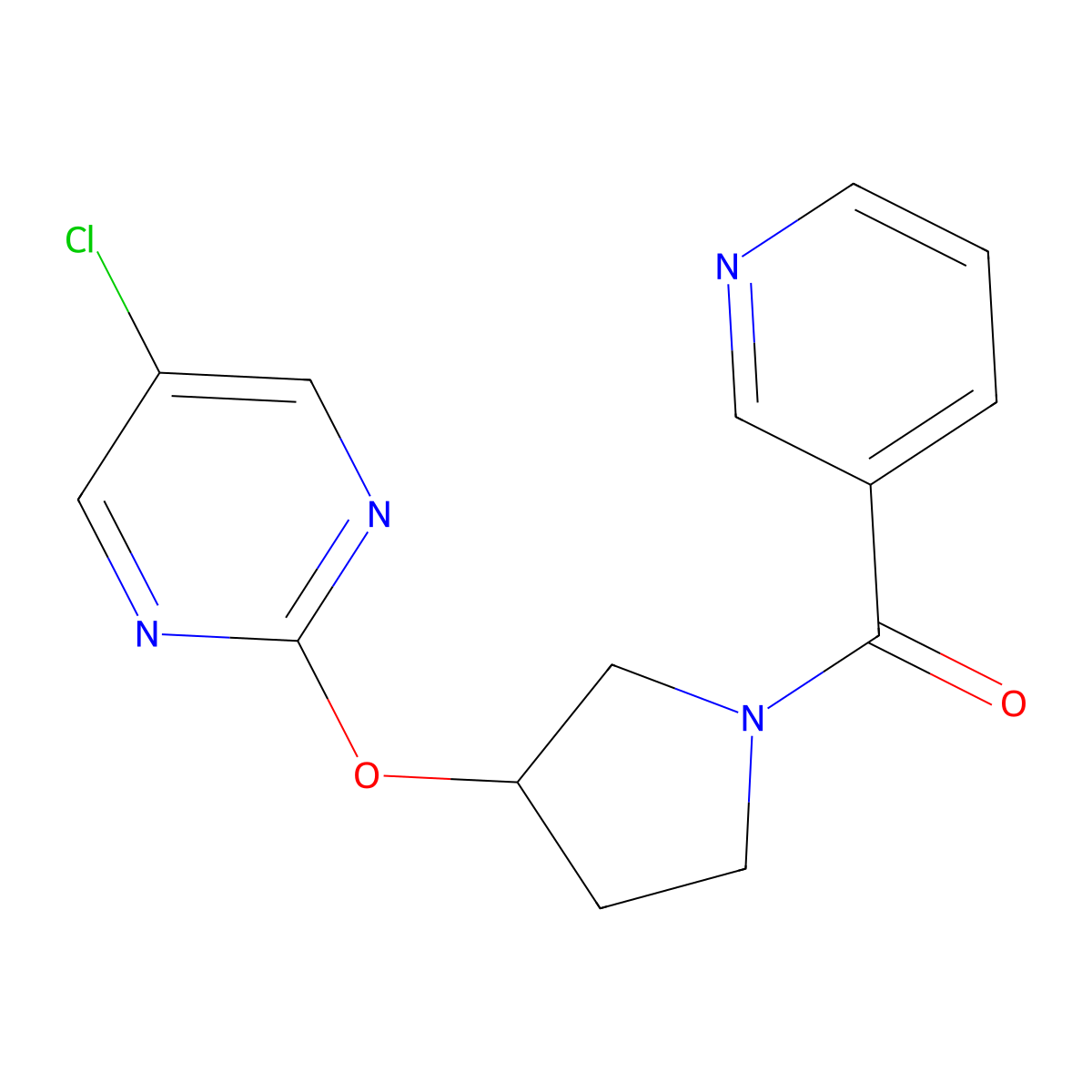 (3-((5-Chloropyrimidin-2-yl)oxy)pyrrolidin-1-yl)(pyridin-3-yl)methanone molecular structure, CAS 2034251-00-6