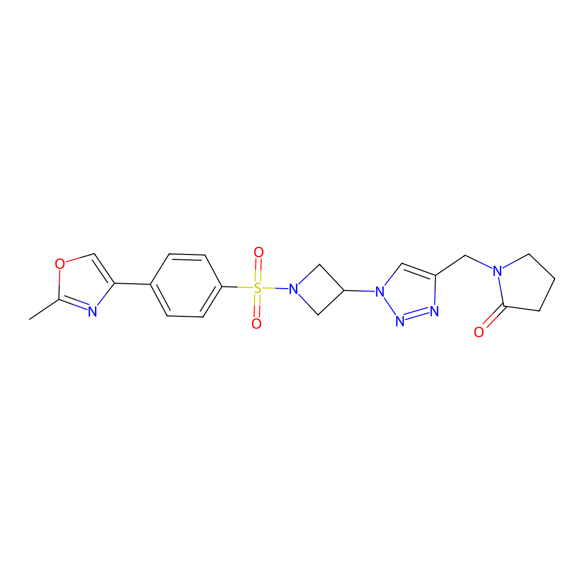 1-((1-(1-((4-(2-methyloxazol-4-yl)phenyl)sulfonyl)azetidin-3-yl)-1H-1,2,3-triazol-4-yl)methyl)pyrrolidin-2-one molecular structure, CAS 2034251-03-9