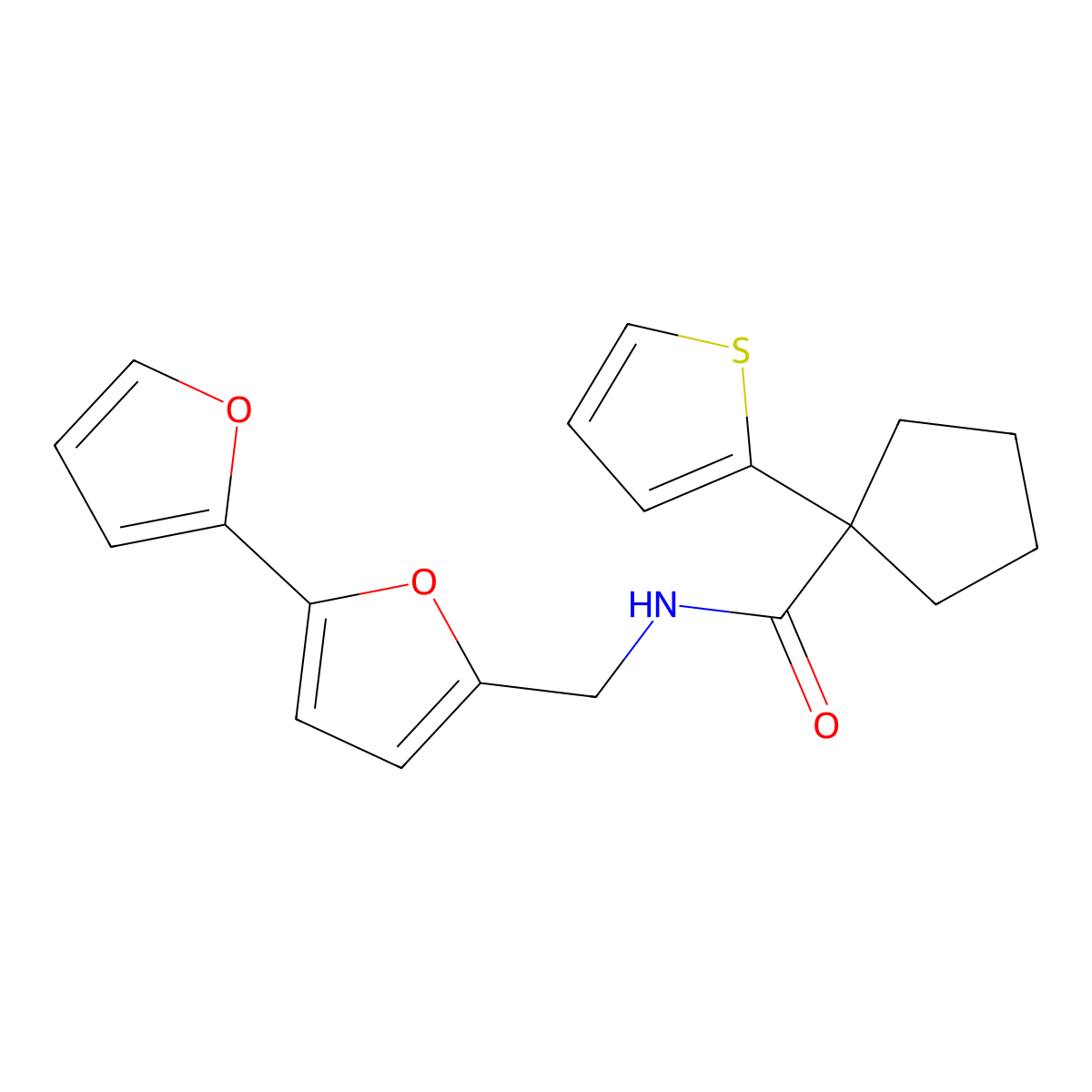 N-([2,2'-bifuran]-5-ylmethyl)-1-(thiophen-2-yl)cyclopentanecarboxamide molecular structure, CAS 2034251-06-2
