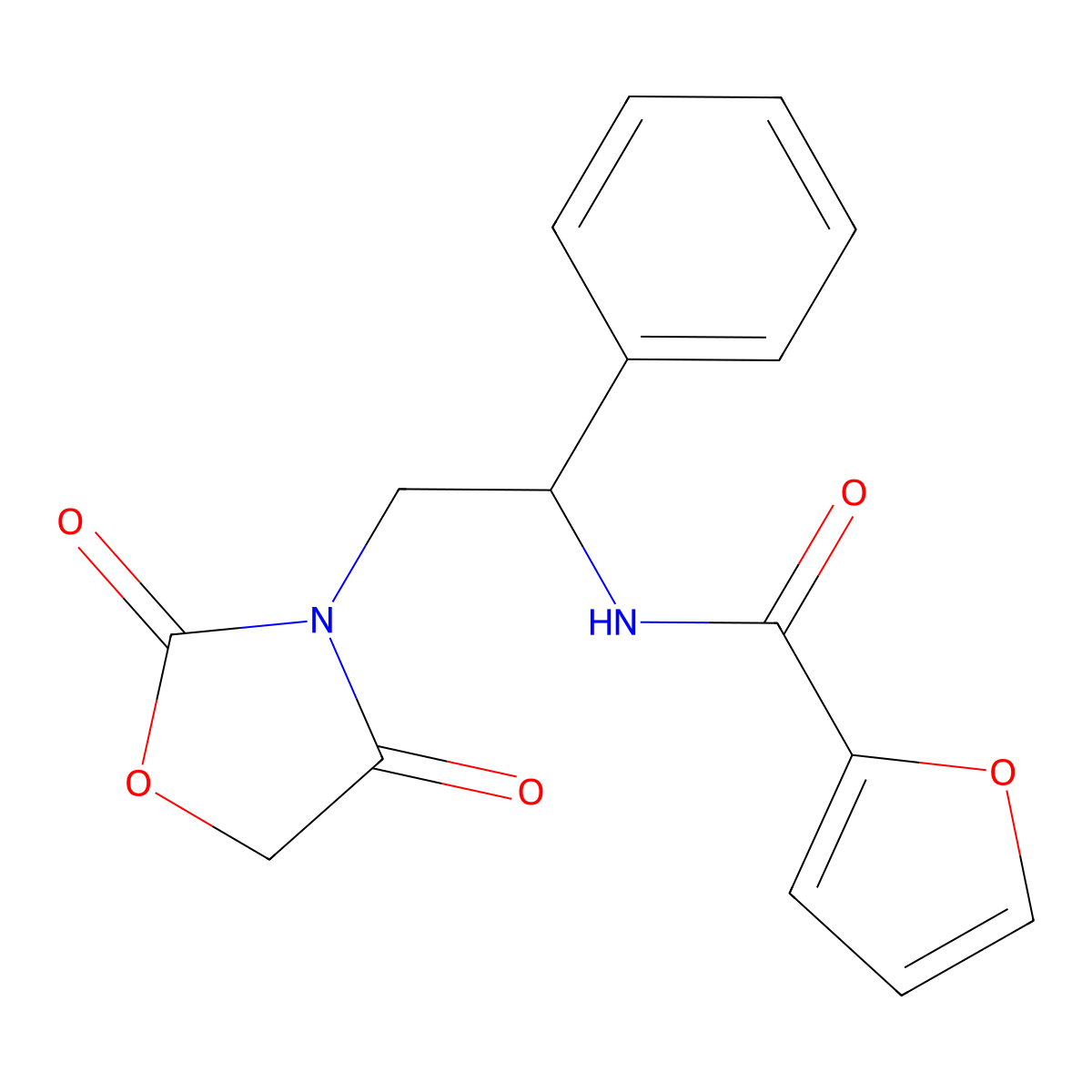 N-(2-(2,4-dioxooxazolidin-3-yl)-1-phenylethyl)furan-2-carboxamide molecular structure, CAS 2034251-09-5