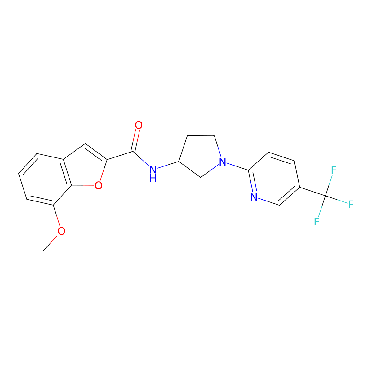 7-methoxy-N-(1-(5-(trifluoromethyl)pyridin-2-yl)pyrrolidin-3-yl)benzofuran-2-carboxamide molecular structure, CAS 2034251-14-2