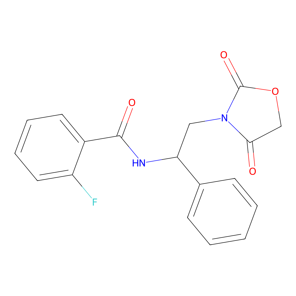 N-(2-(2,4-dioxooxazolidin-3-yl)-1-phenylethyl)-2-fluorobenzamide molecular structure, CAS 2034251-16-4