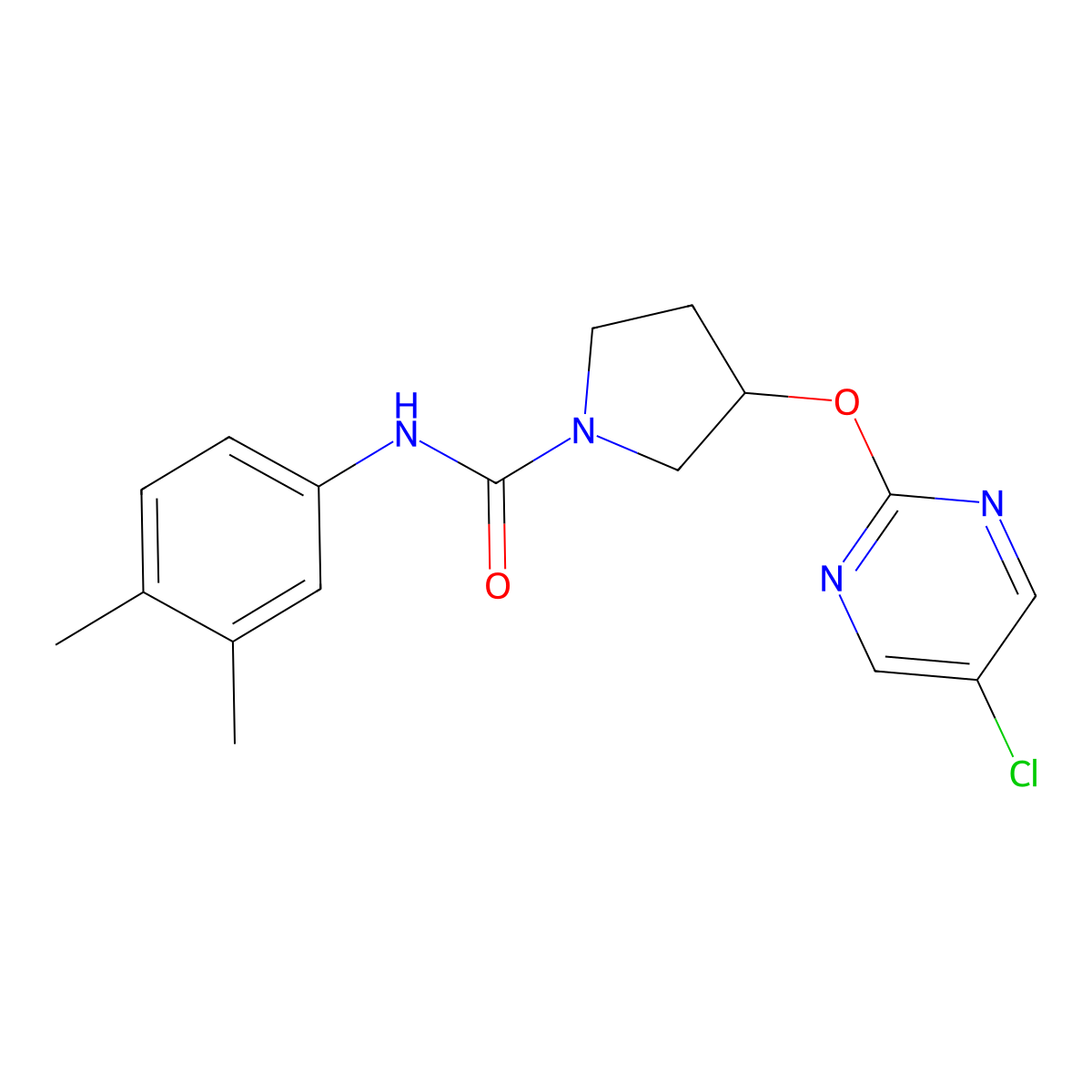 3-[(5-chloropyrimidin-2-yl)oxy]-N-(3,4-dimethylphenyl)pyrrolidine-1-carboxamide molecular structure, CAS 2034251-21-1