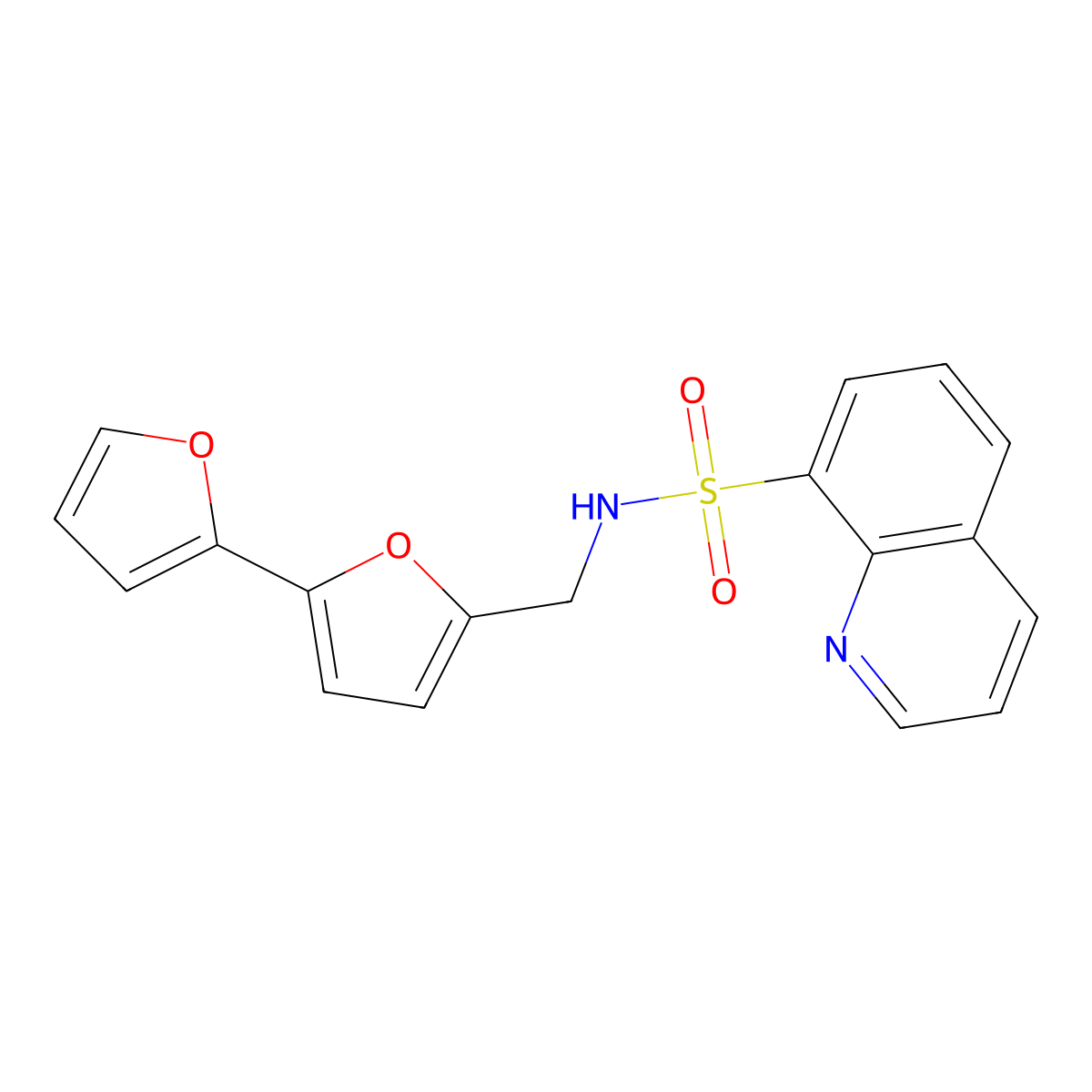 N-([2,2'-bifuran]-5-ylmethyl)quinoline-8-sulfonamide molecular structure, CAS 2034251-32-4
