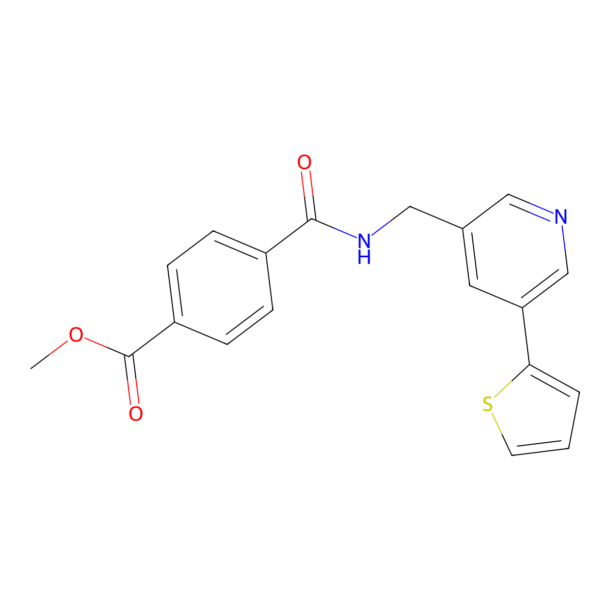 Methyl 4-({[5-(thiophen-2-yl)pyridin-3-yl]methyl}carbamoyl)benzoate molecular structure, CAS 2034251-43-7