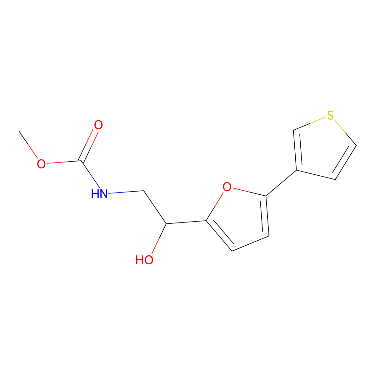 Methyl (2-hydroxy-2-(5-(thiophen-3-yl)furan-2-yl)ethyl)carbamate molecular structure, CAS 2034251-46-0