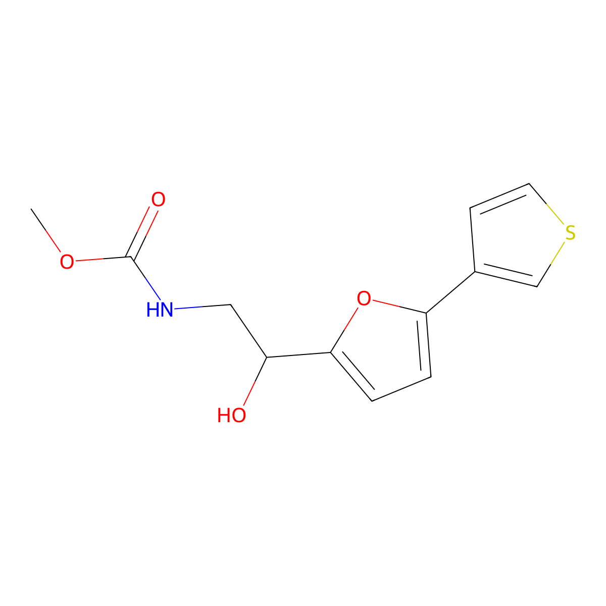 Methyl (2-hydroxy-2-(5-(thiophen-3-yl)furan-2-yl)ethyl)carbamate molecular structure, CAS 2034251-46-0