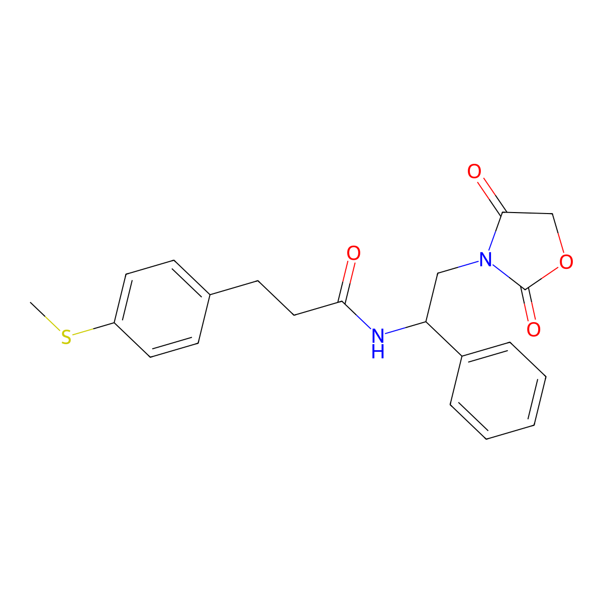 N-(2-(2,4-dioxooxazolidin-3-yl)-1-phenylethyl)-3-(4-(methylthio)phenyl)propanamide molecular structure, CAS 2034251-48-2