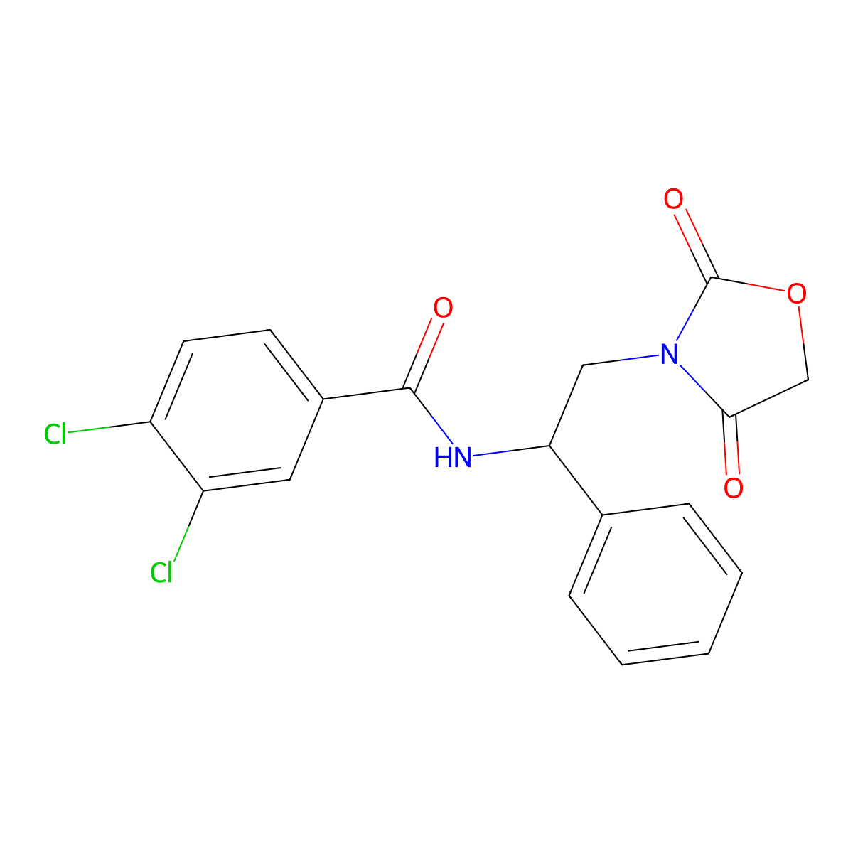 3,4-dichloro-N-(2-(2,4-dioxooxazolidin-3-yl)-1-phenylethyl)benzamide molecular structure, CAS 2034251-55-1