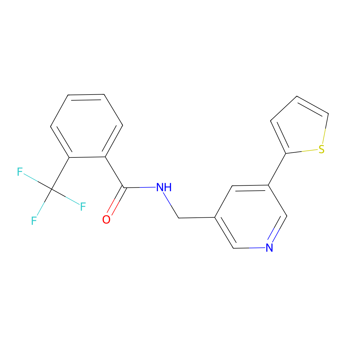 N-((5-(thiophen-2-yl)pyridin-3-yl)methyl)-2-(trifluoromethyl)benzamide molecular structure, CAS 2034251-57-3