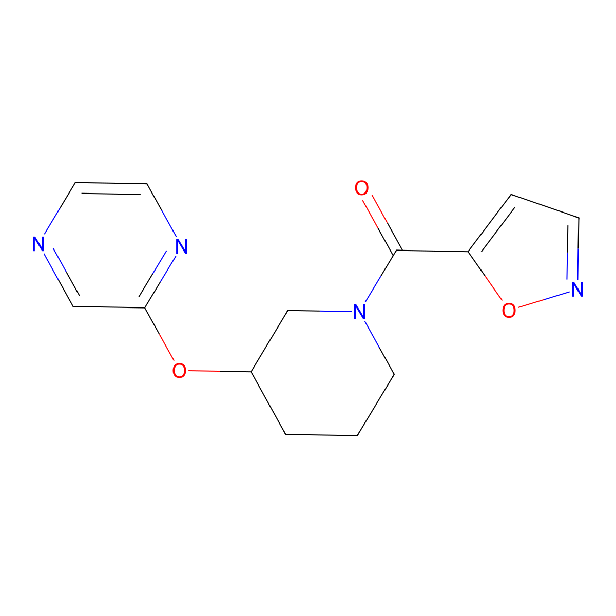 Isoxazol-5-yl(3-(pyrazin-2-yloxy)piperidin-1-yl)methanone molecular structure, CAS 2034251-62-0